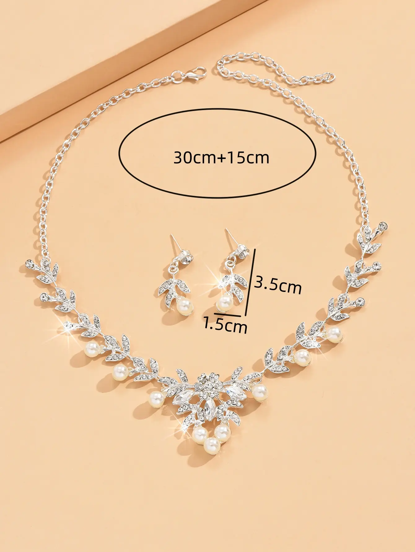 3PC Women's Fashion Rhinestone Imitation Pearl Flower Necklace Earring Set Suitable for Wedding, Party, Festival Gift -6822