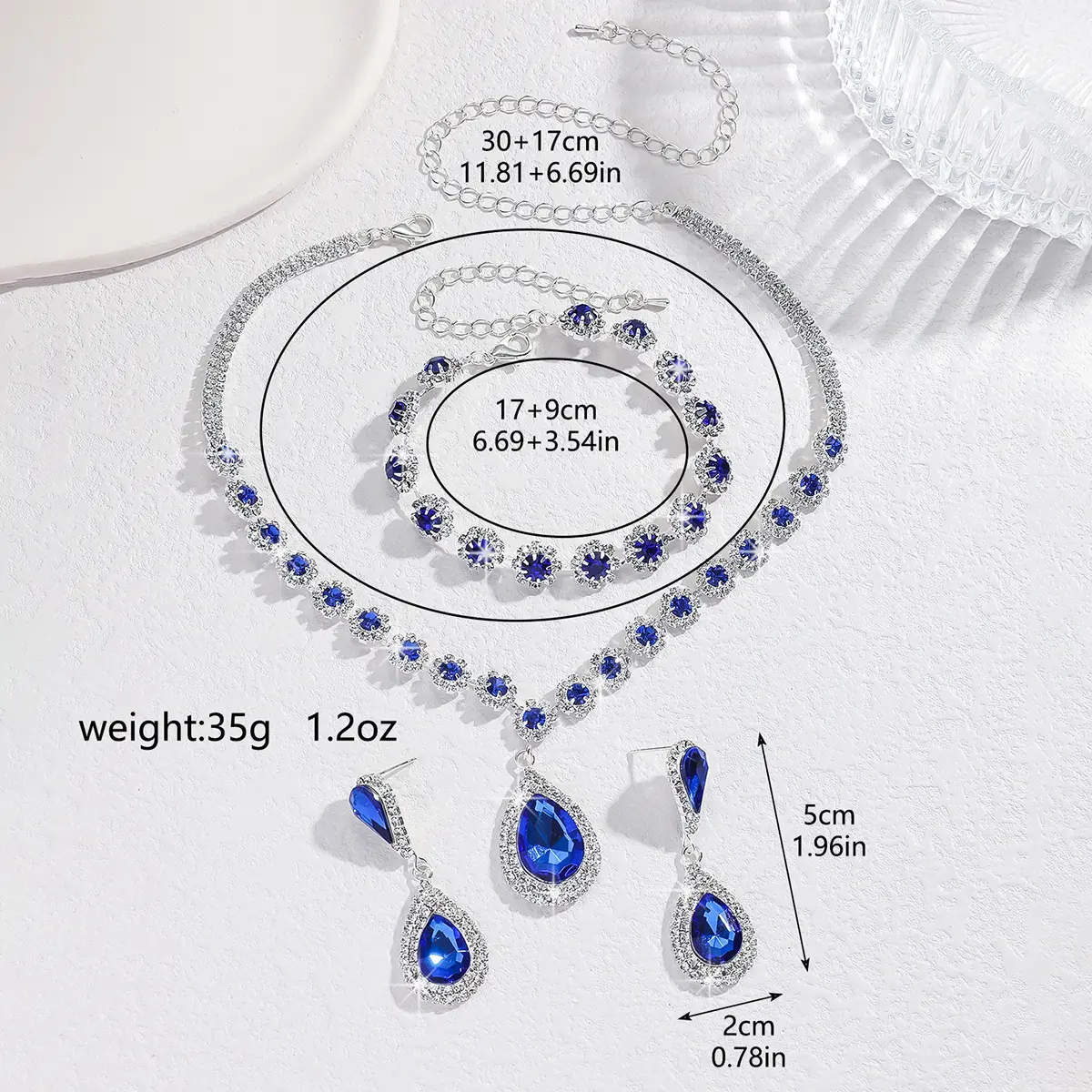 4PC Women's Fashion Waterdrop Flower Necklace Earrings Bracelet Jewelry Set Wedding Party Festival Gift-8065