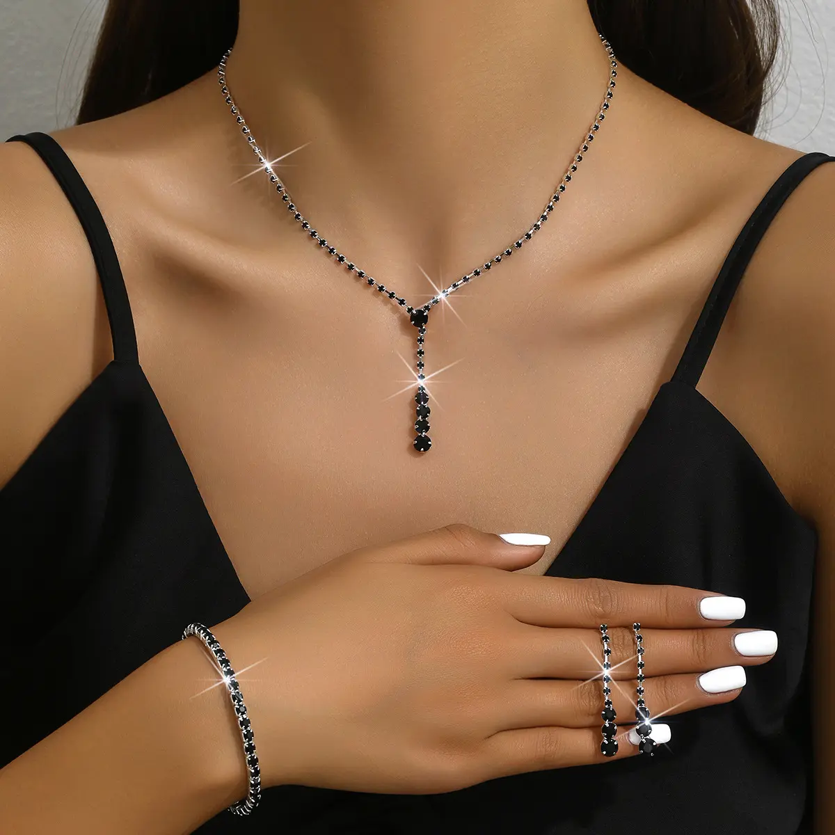 4PC Women's Fashion Copper Claw Chain Minimalist Necklace Earrings Bracelet Jewelry Set Party Festival Gift