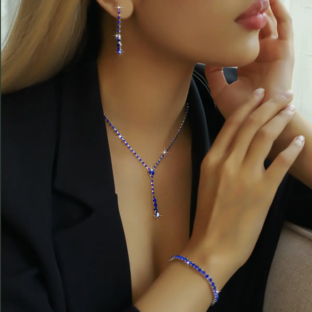 4PC Women's Fashion Copper Claw Chain Minimalist Necklace Earrings Bracelet Jewelry Set Party Festival Gift