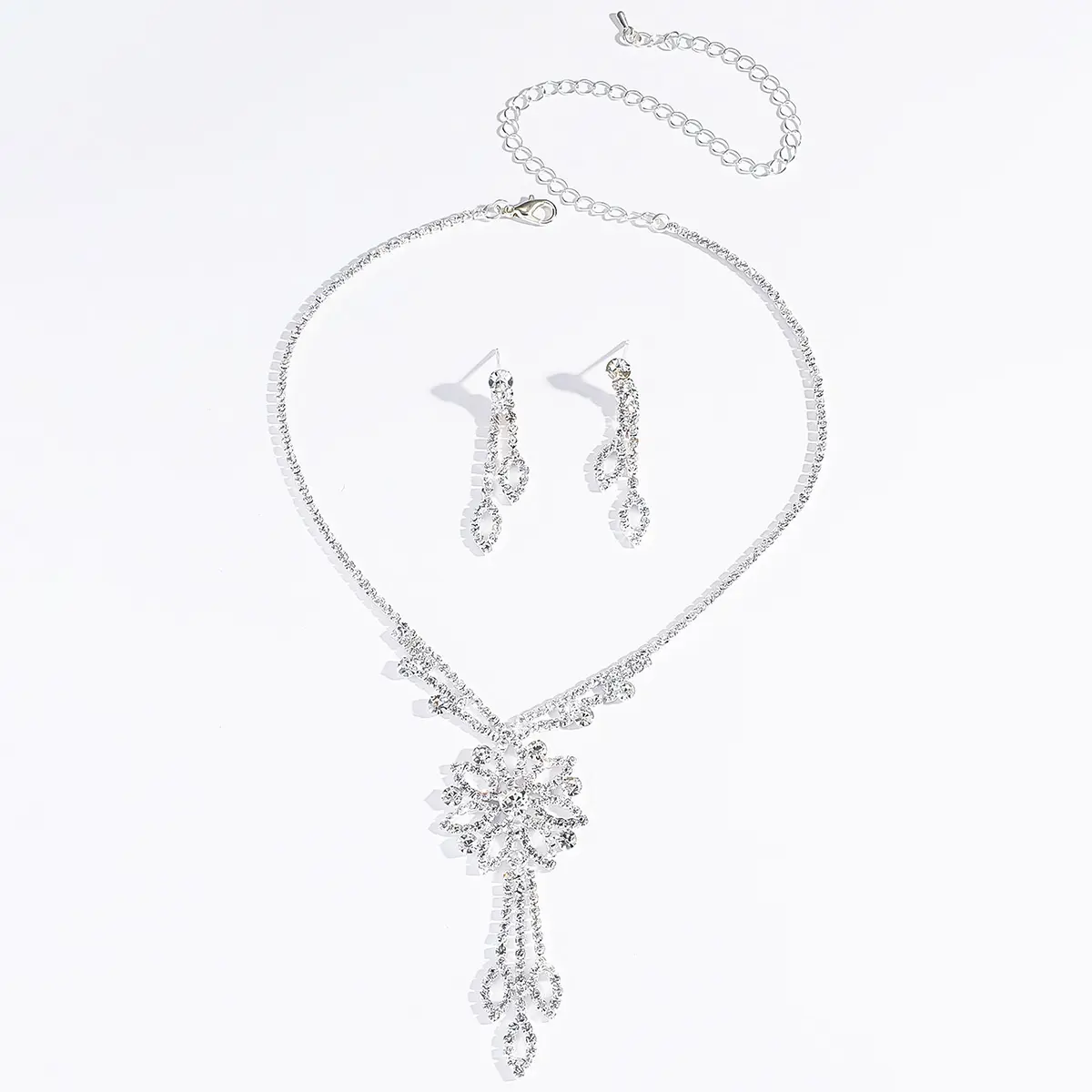 3PC Women's Fashion Water Diamond Flower Leaf Necklace Earring Set, Suitable for Wedding, Party, and Festival Gifts