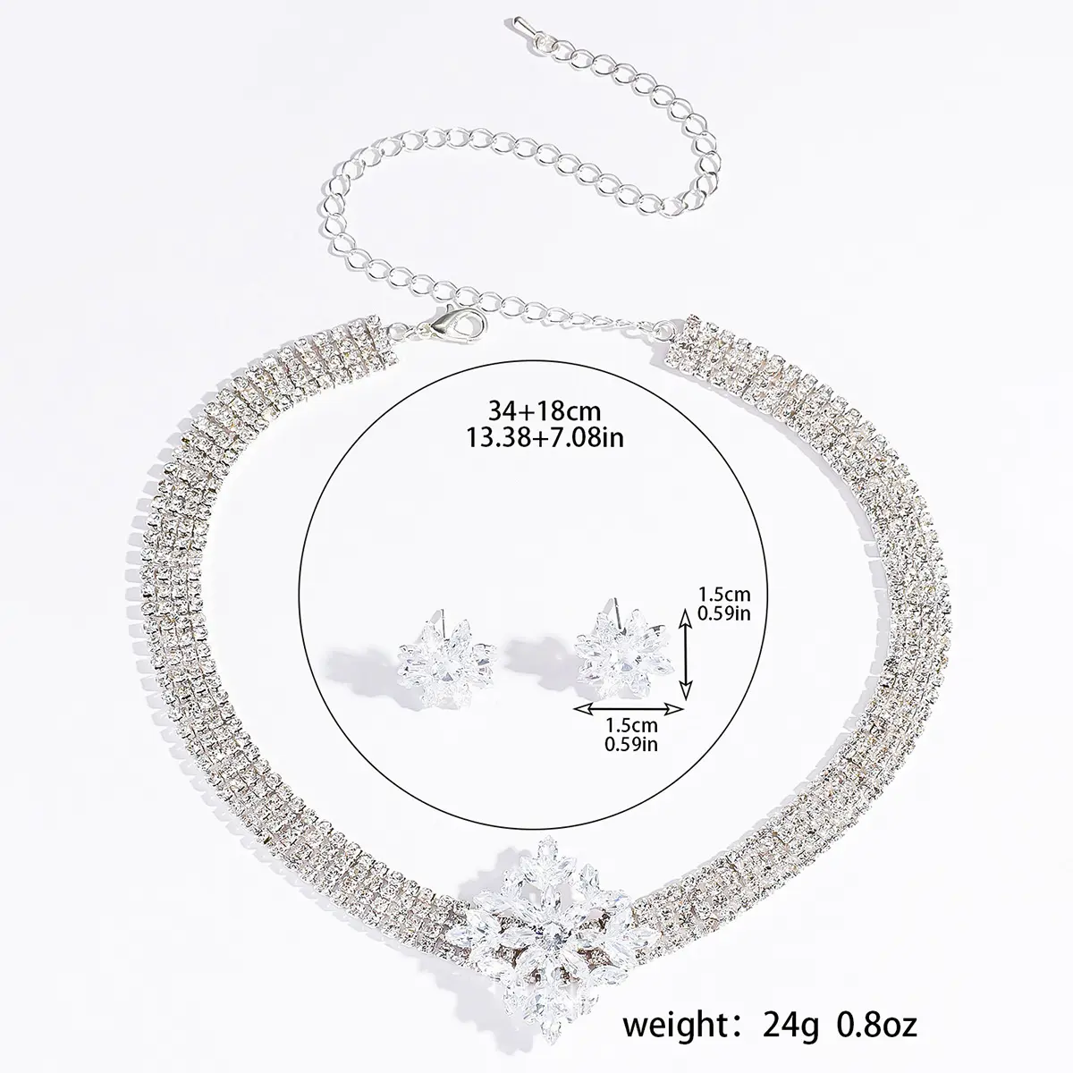 3PC Women's Fashion Water Diamond Design Flower Necklace Earring Set, Suitable for Wedding, Party, and Festival Gifts