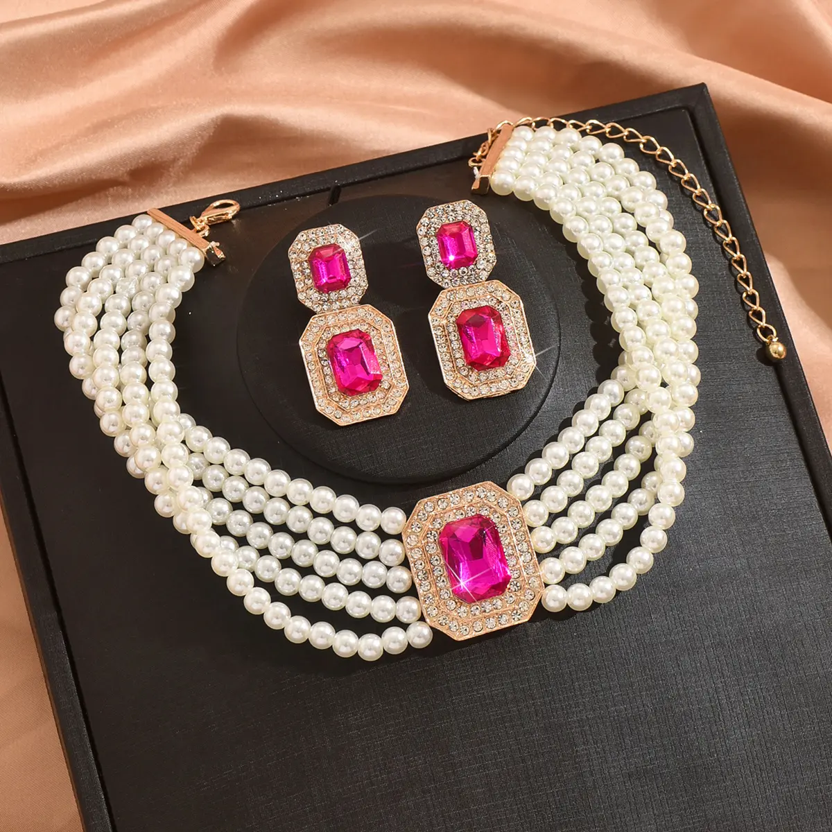 3PC Women's Fashion Pearl Series Necklace Earrings Jewelry Set Suitable for Wedding, Party, Festival Gifts