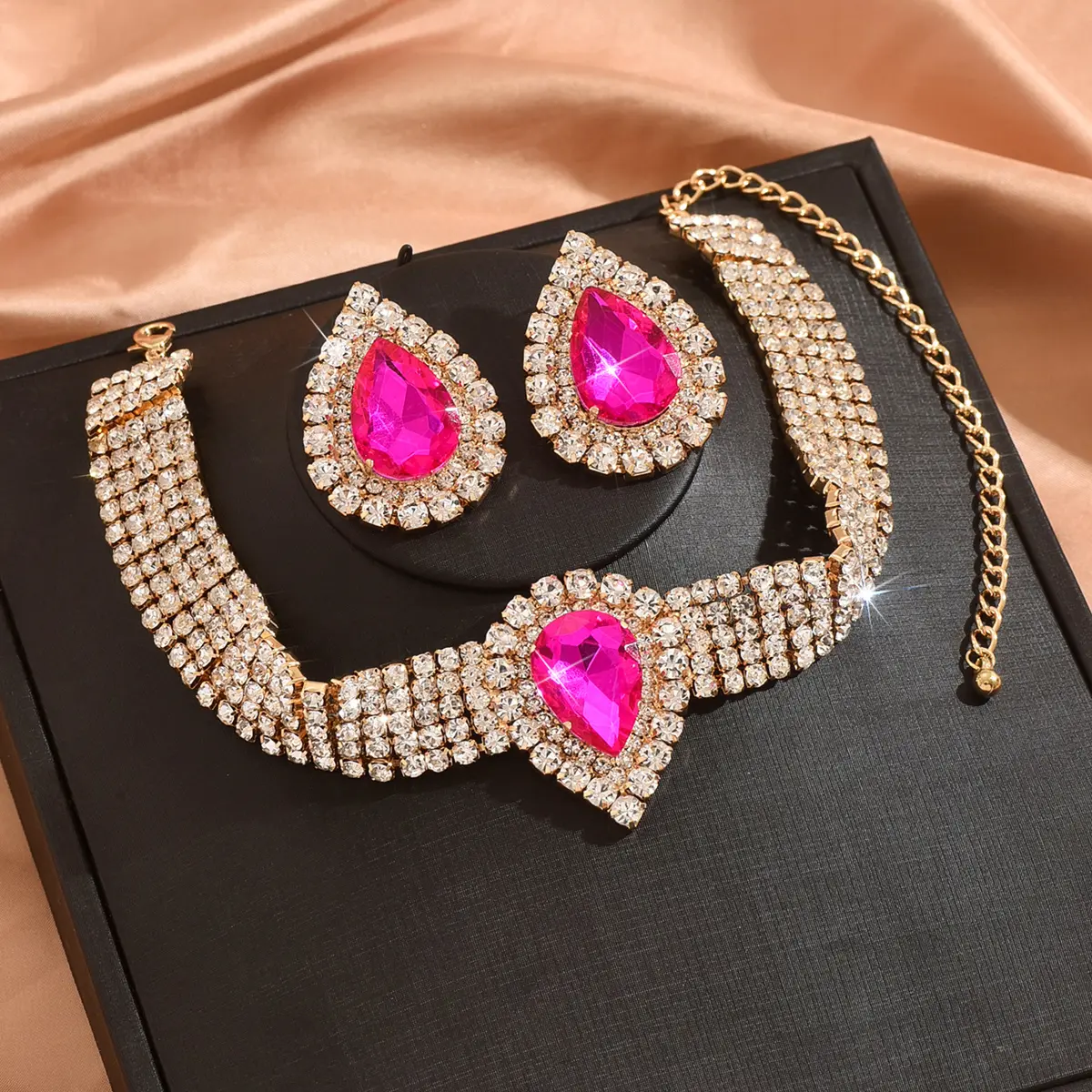 3PC Women's Fashion Water Drop Series Set Necklace Earrings Jewelry Accessories Suitable for Wedding, Party, Festival Gifts