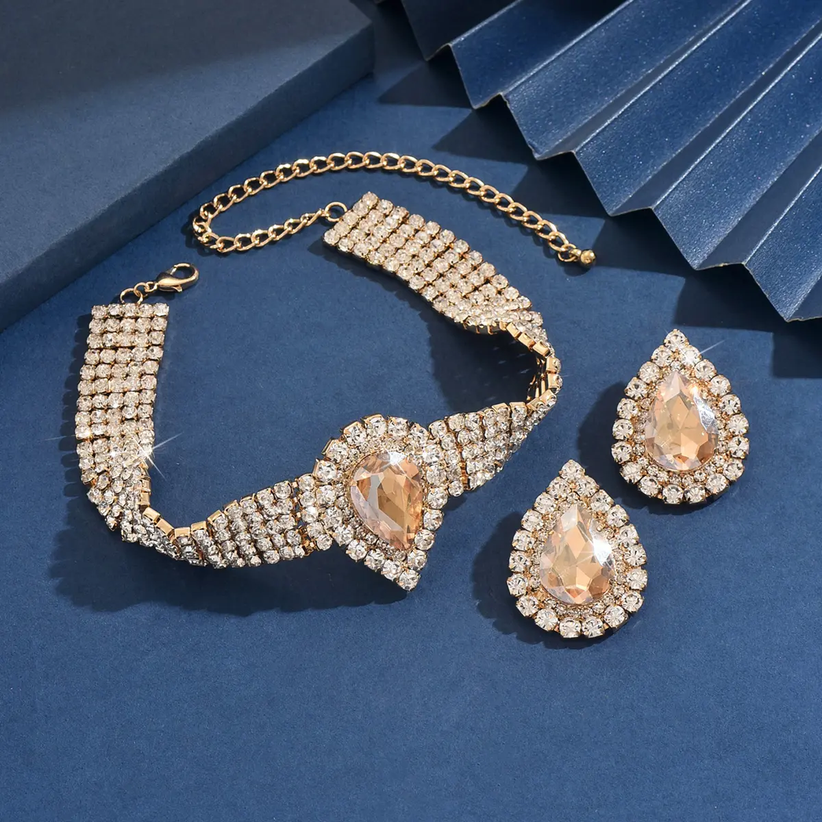 3PC Women's Fashion Water Drop Series Set Necklace Earrings Jewelry Accessories Suitable for Wedding, Party, Festival Gifts