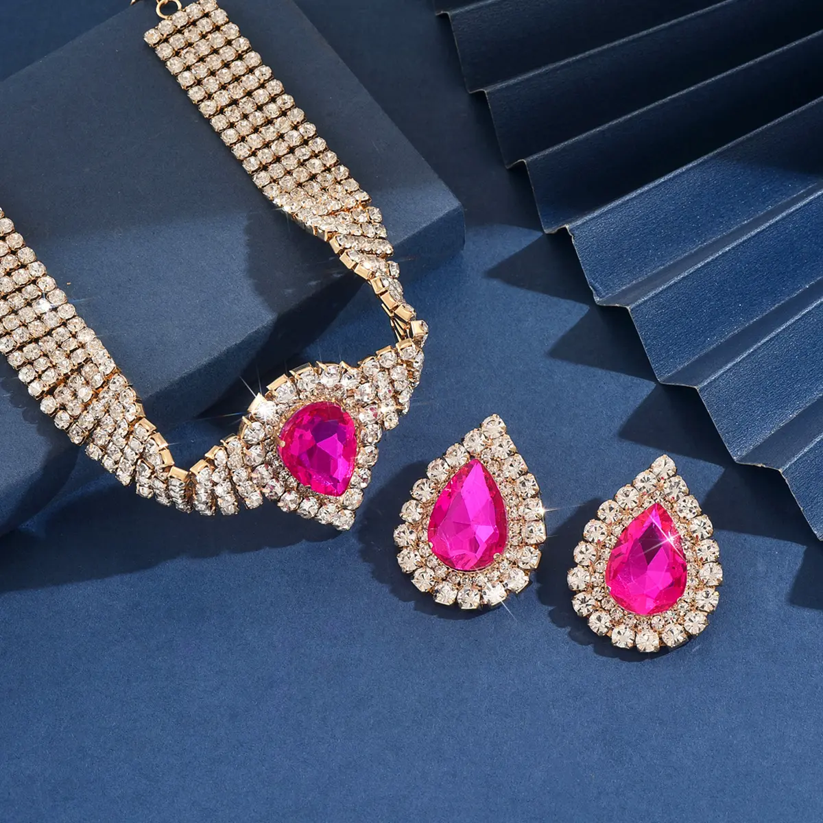3PC Women's Fashion Water Drop Series Set Necklace Earrings Jewelry Accessories Suitable for Wedding, Party, Festival Gifts