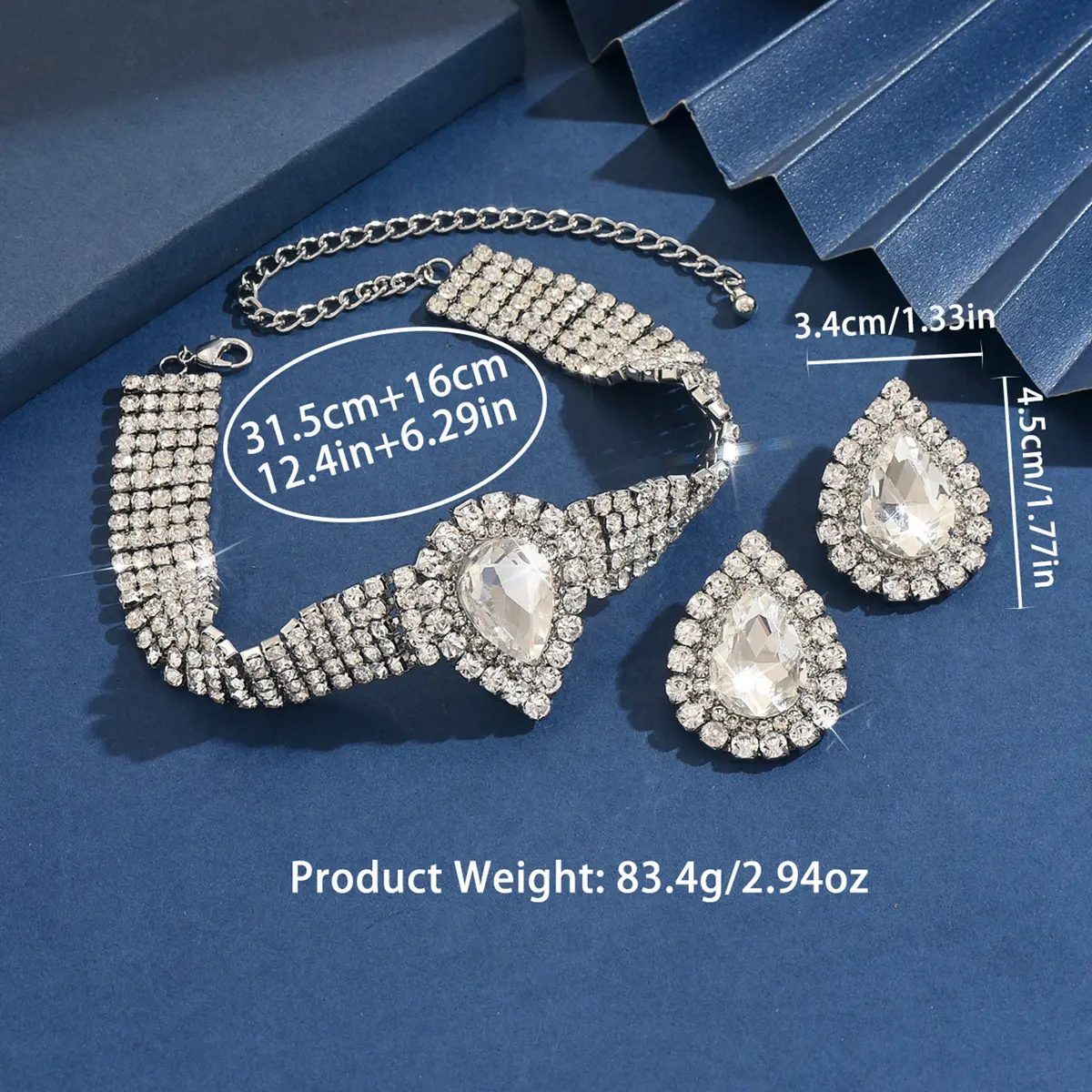 3PC Women's Fashion Water Drop Series Set Necklace Earrings Jewelry Accessories Suitable for Wedding, Party, Festival Gifts
