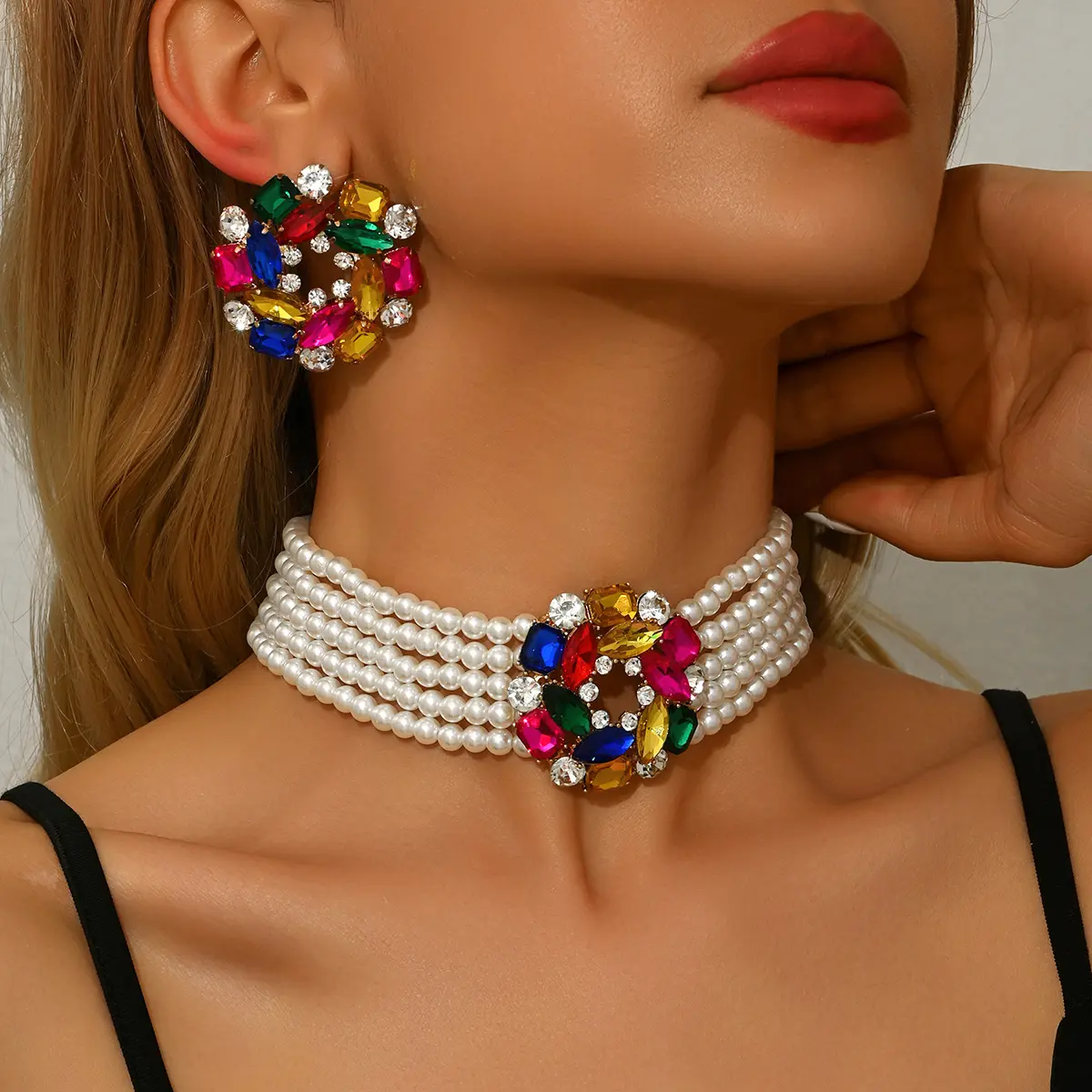 Ladies' Design Pearl Geometry Set Series Necklace Earrings Jewelry Set Wedding Party Festival Gift