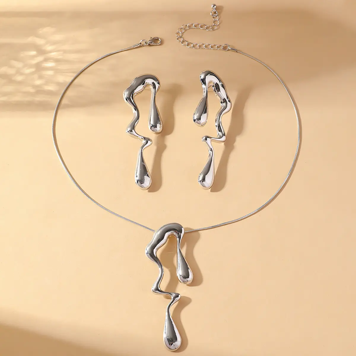 3PC Women's Fashion Irregular Liquid Necklaces, Earrings, Jewelry Set Suitable for Wedding, Party, Festival Gifts