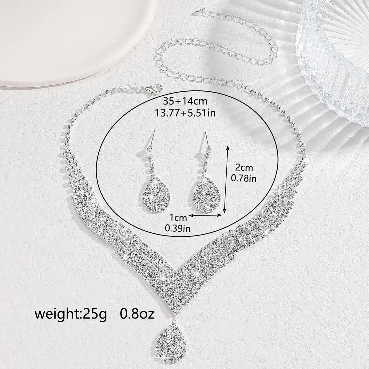 3PC Women's Trendy Claw Chain Series Large Water Drop Earrings Necklace Jewelry Set Wedding Banquet Party Holiday Gift