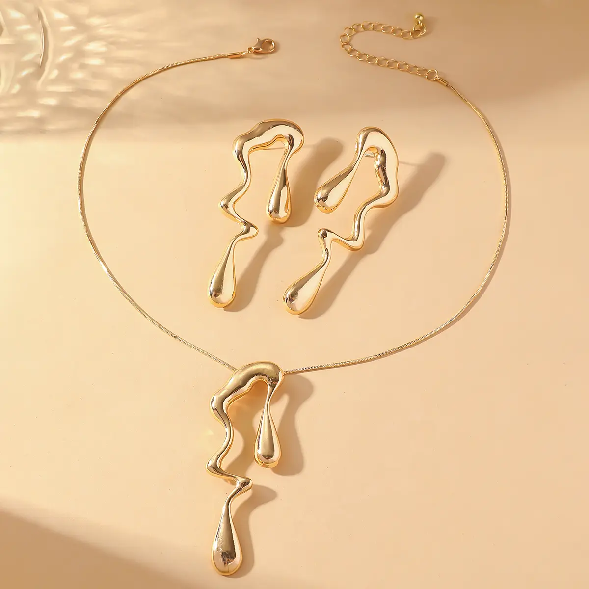 3PC Women's Fashion Irregular Liquid Necklaces, Earrings, Jewelry Set Suitable for Wedding, Party, Festival Gifts
