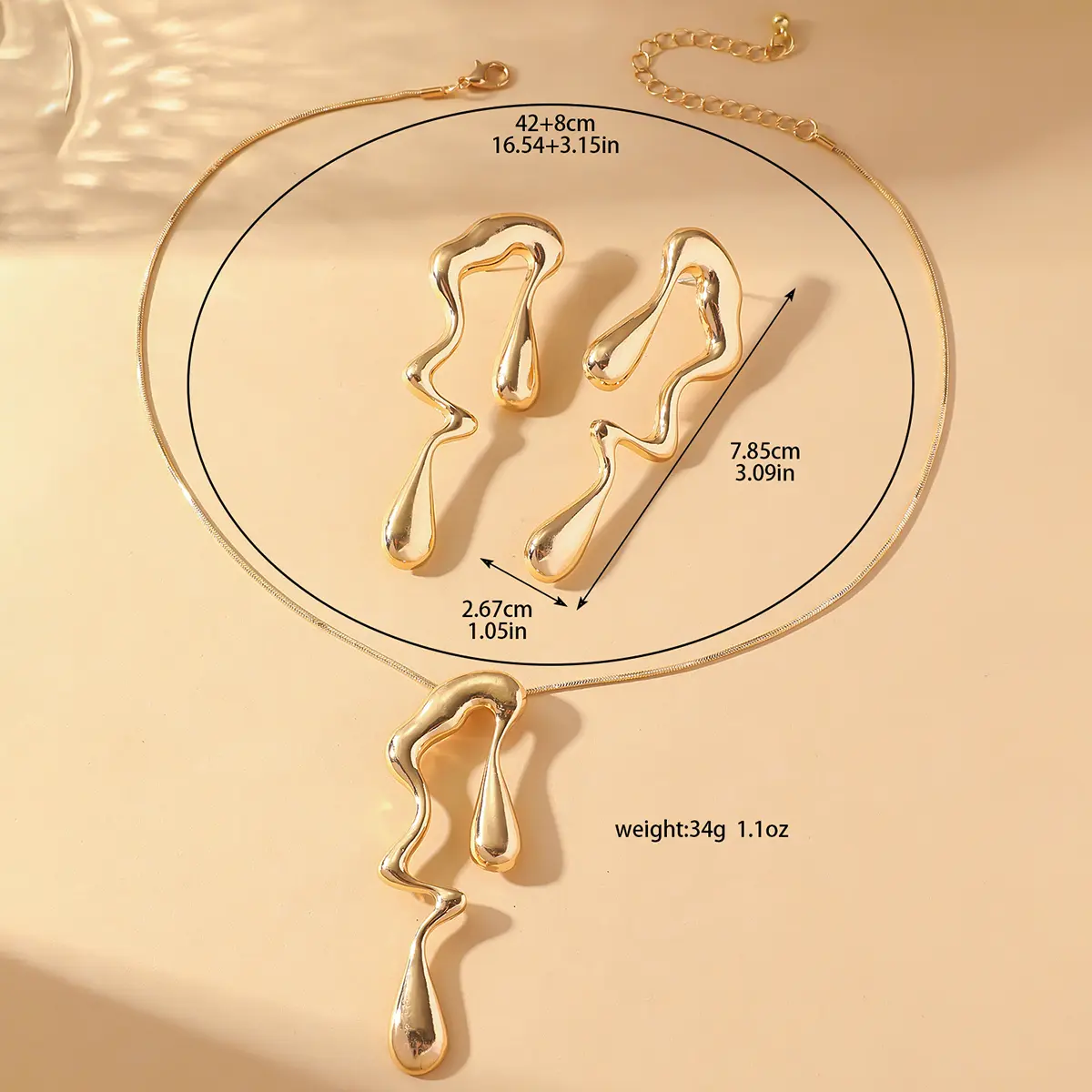 3PC Women's Fashion Irregular Liquid Necklaces, Earrings, Jewelry Set Suitable for Wedding, Party, Festival Gifts