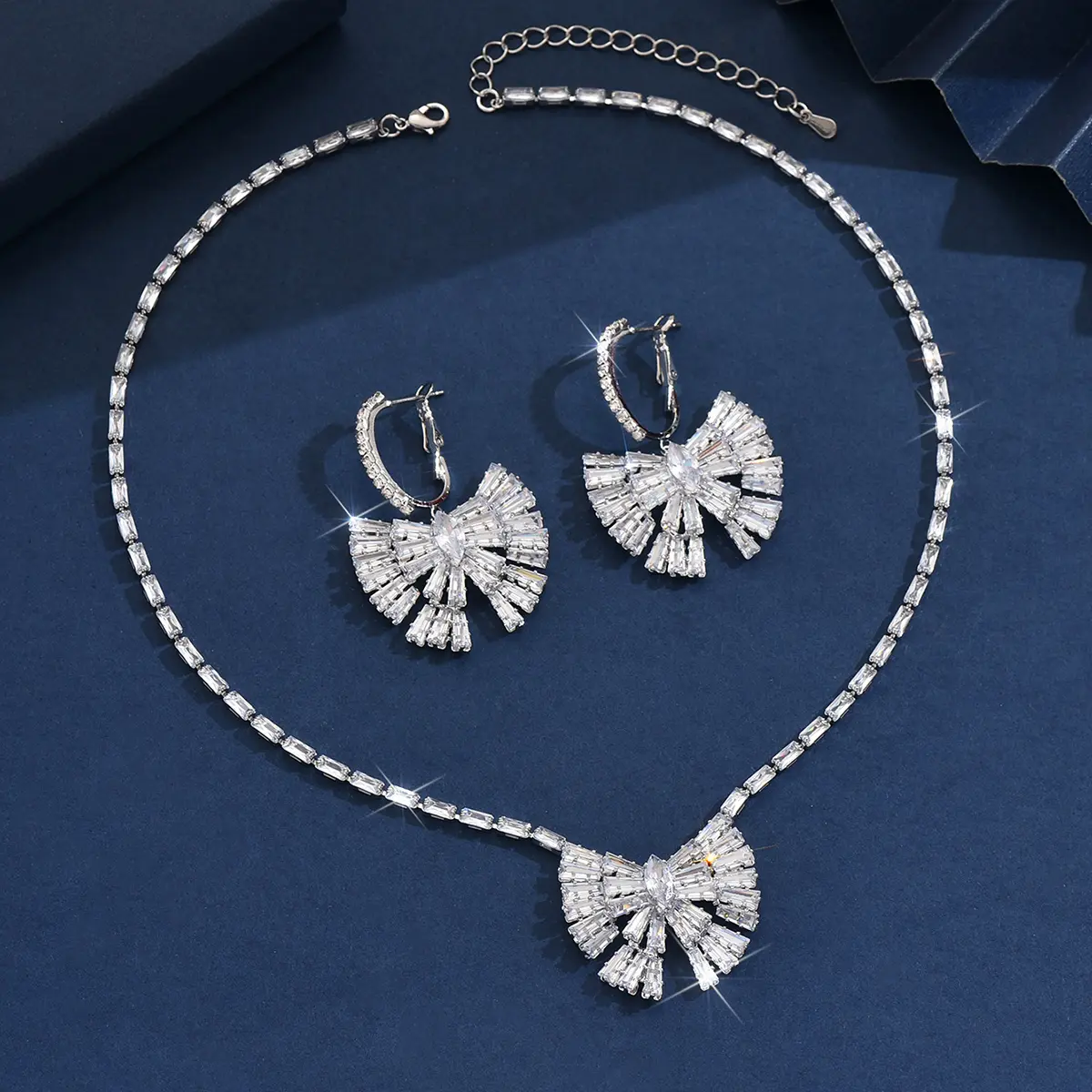 3PC Women's Fashion Zircon Bow Necklace Earrings Jewelry Set Suitable for Wedding, Party, Festival Gifts-8551