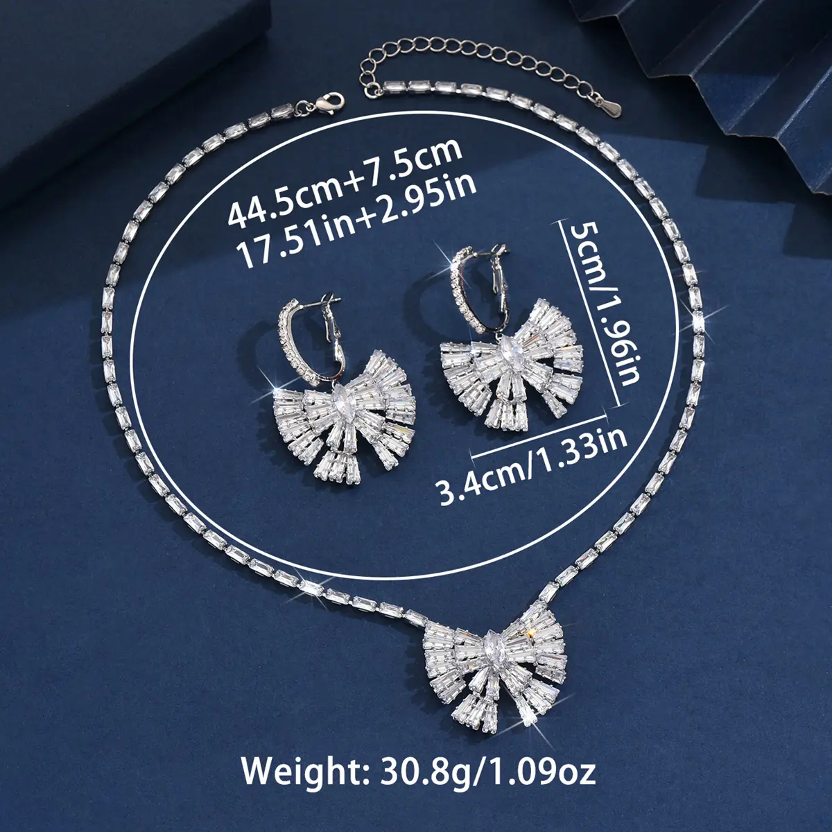 3PC Women's Fashion Zircon Bow Necklace Earrings Jewelry Set Suitable for Wedding, Party, Festival Gifts-8551