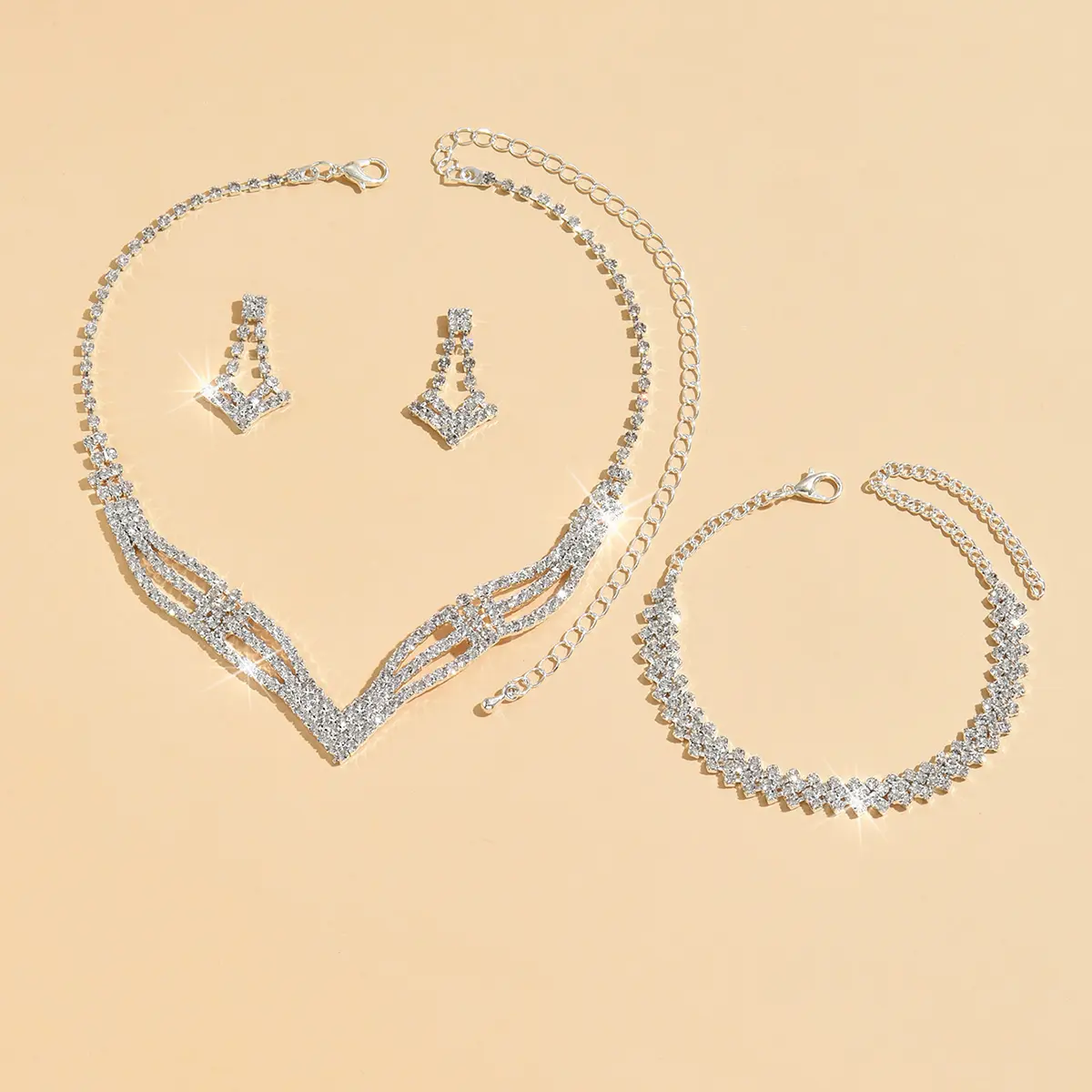 4PC Women's Fashion Geometric Necklace Earrings Bracelet Jewelry Set Simple Light Luxury Style High End Jewelry Set