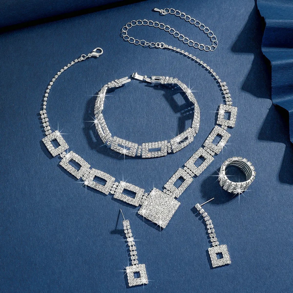5/4PC Women's Fashion Geometric Necklace Earrings Bracelet Rings Jewelry Set Suitable for Wedding, Party, Festival Gifts