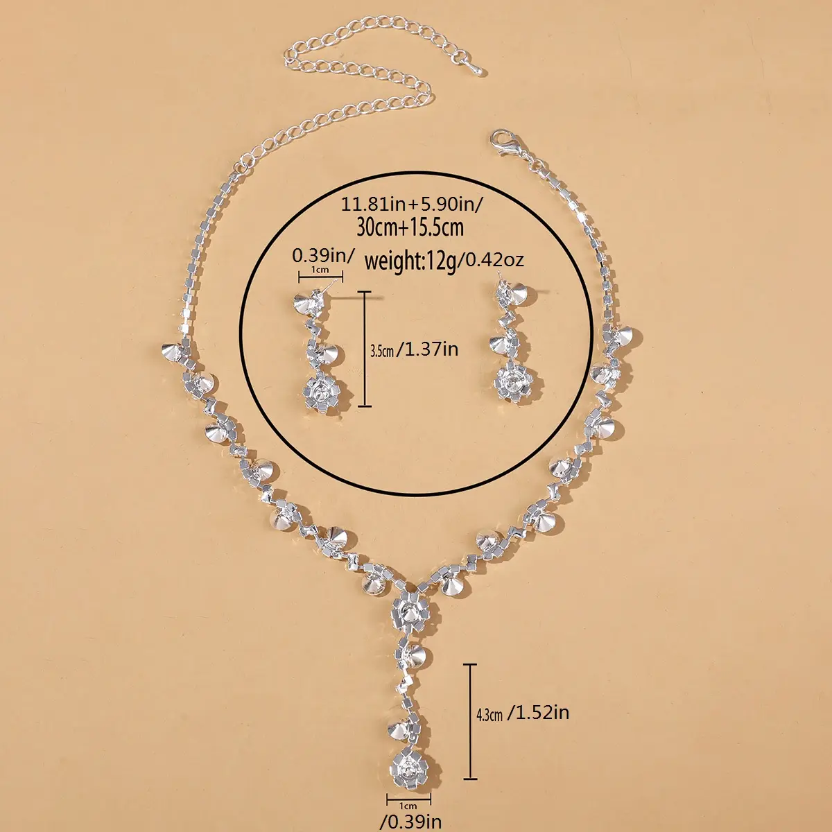 3 pieces of women's fashionable flower rhinestone necklace with earrings set for banquet and party accessories