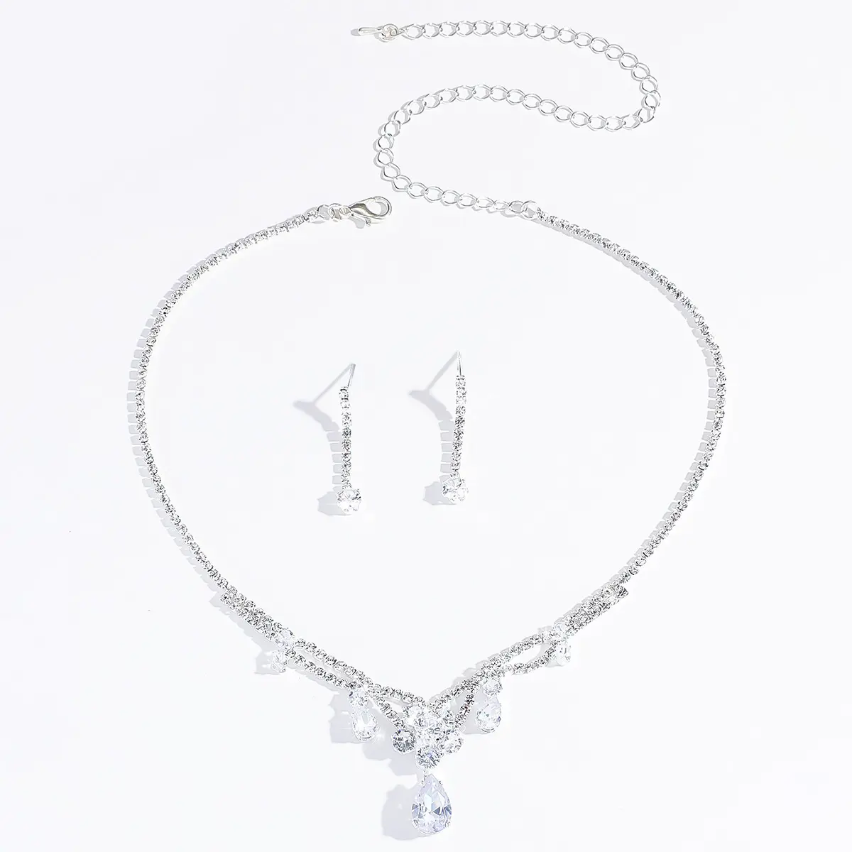 3PC Women's Fashion Waterdrop Flower Necklace Earring Set Suitable for Wedding, Party, and Festival Gifts