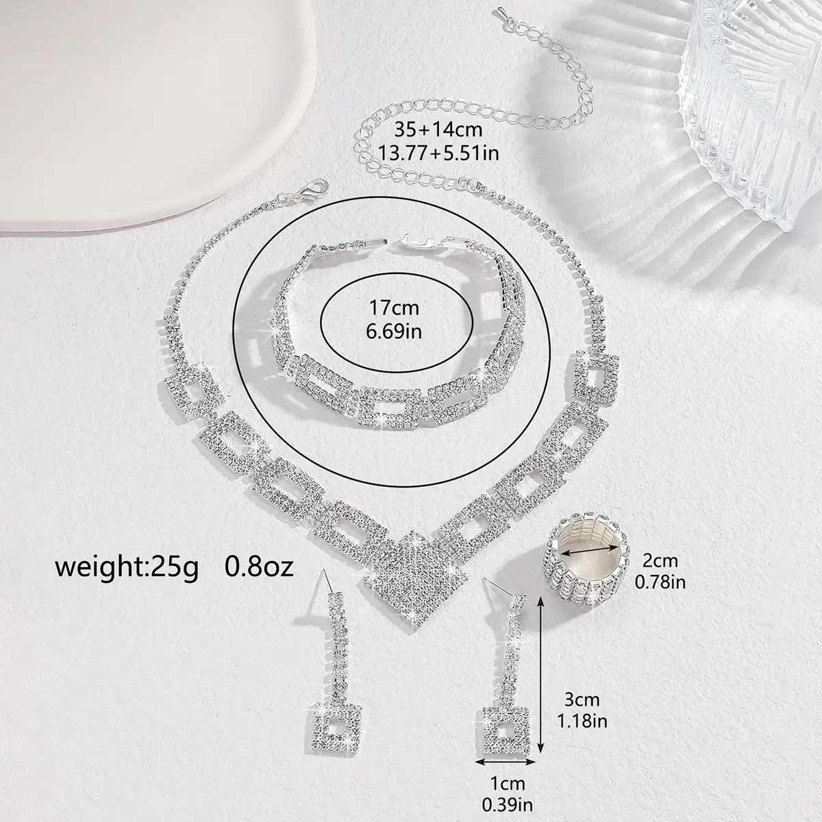 5/4PC Women's Fashion Geometric Necklace Earrings Bracelet Rings Jewelry Set Suitable for Wedding, Party, Festival Gifts