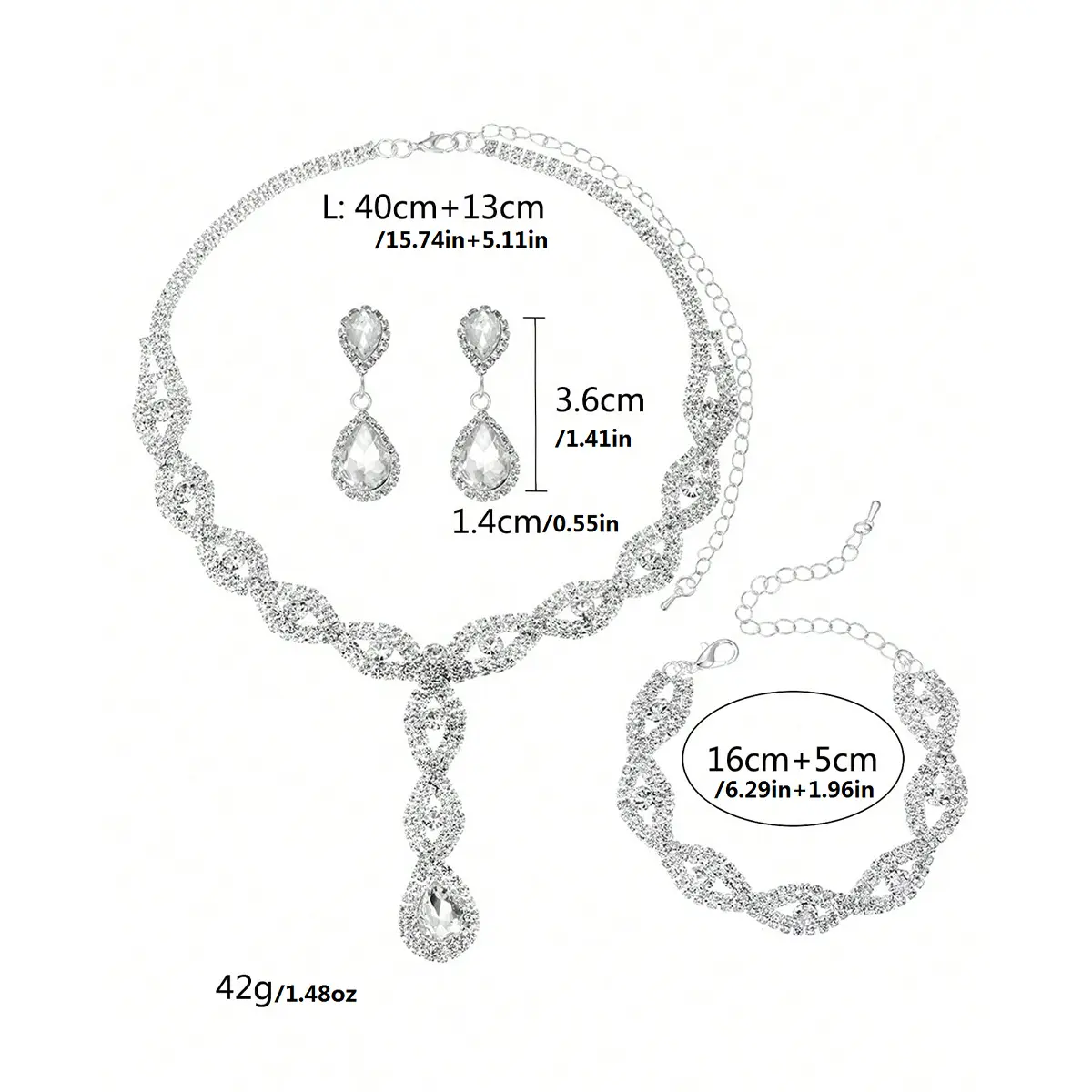 4 pieces of women's fashionable and trendy water drop earrings with necklaces, bracelets, jewelry sets, banquet accessories