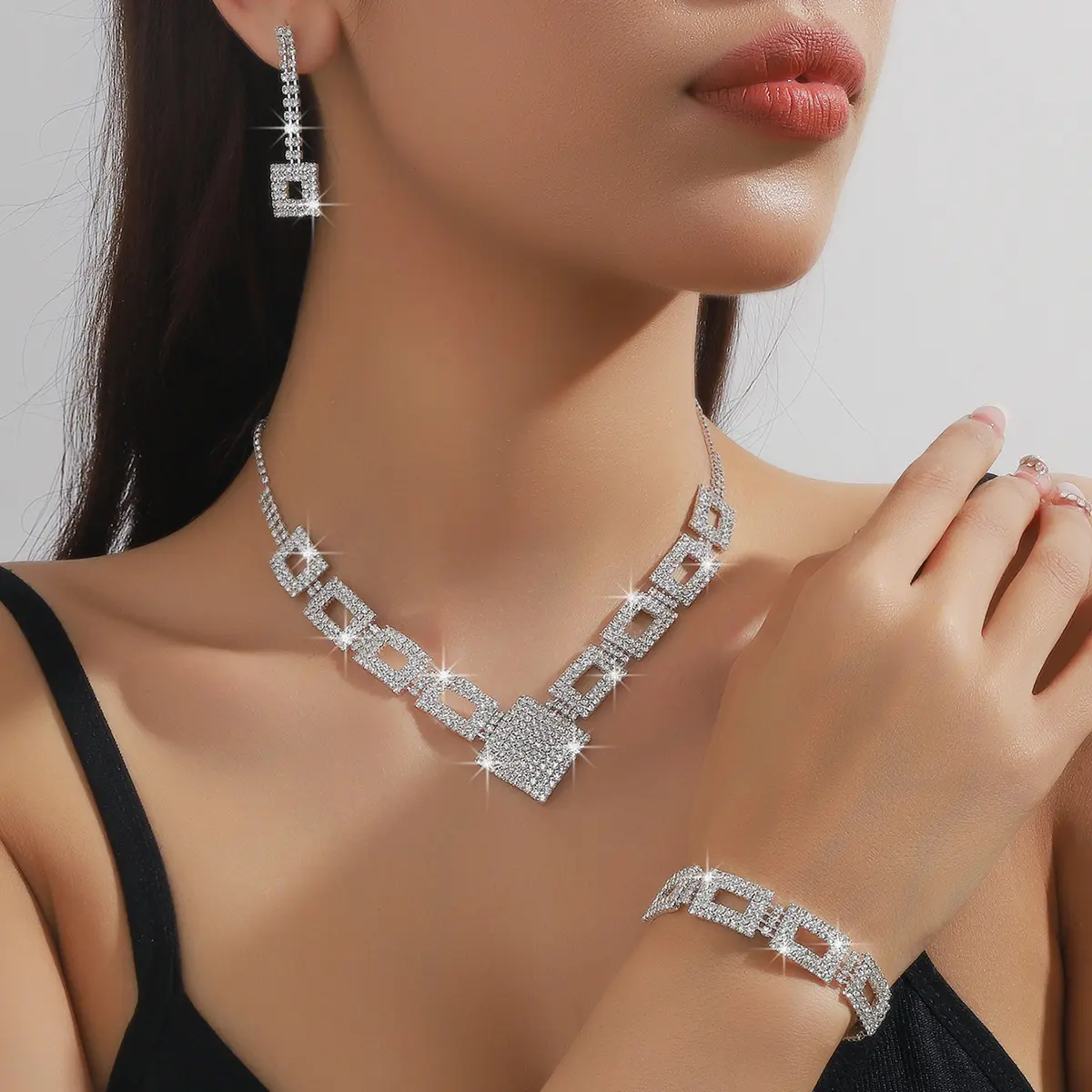 5/4PC Women's Fashion Geometric Necklace Earrings Bracelet Rings Jewelry Set Suitable for Wedding, Party, Festival Gifts