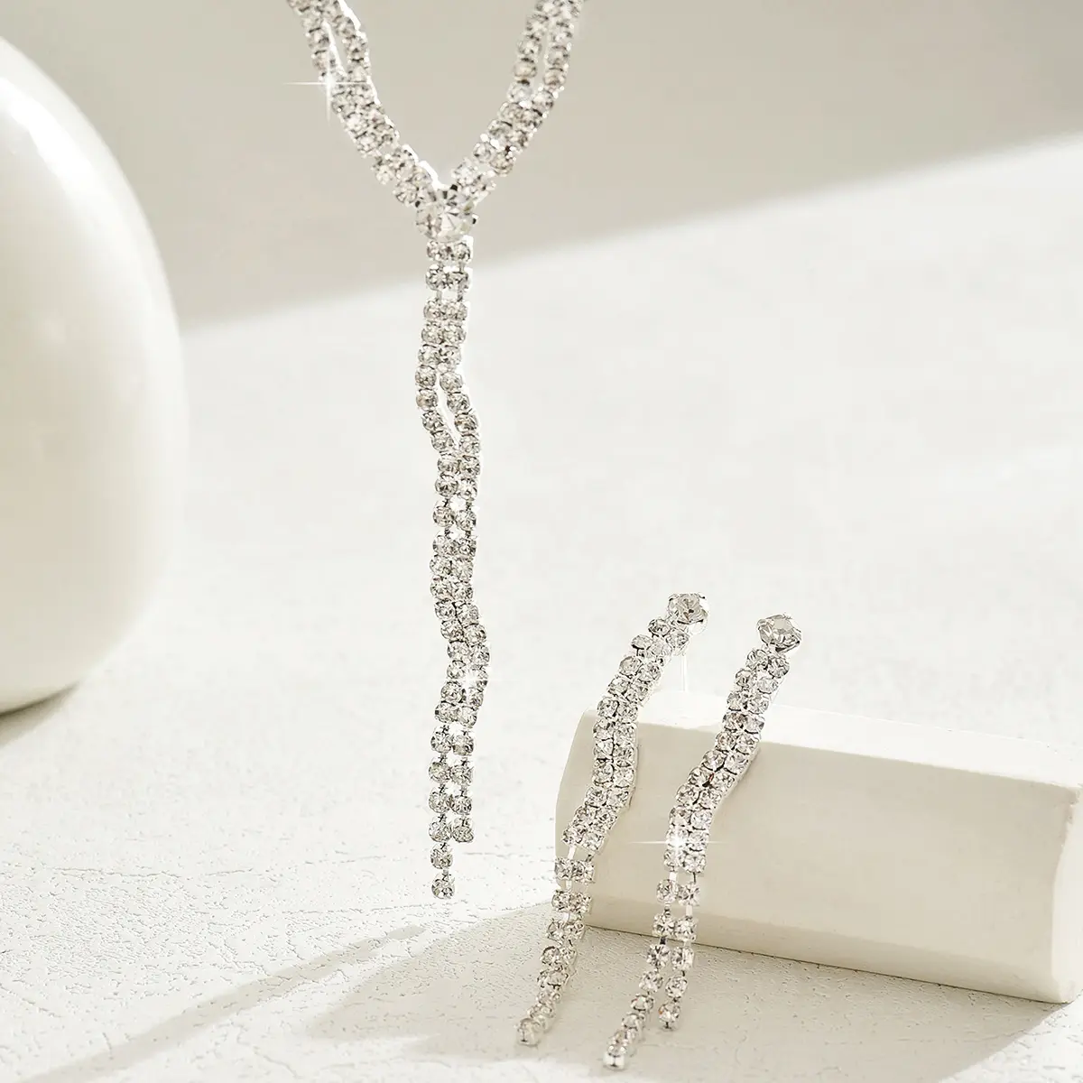 3PC Women's Fashion Copper Inlaid Claw Chain Series Long Tassel Necklace Earrings Jewelry Set Wedding Banquet Party Festival Gif