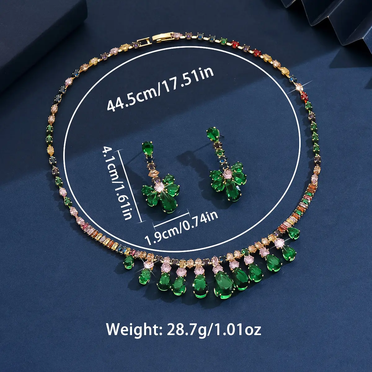 3PC Women's Fashion Zircon Green Water Drop Necklace Earrings and Jewelry Set, Suitable for Wedding, Party, and Festival Gifts