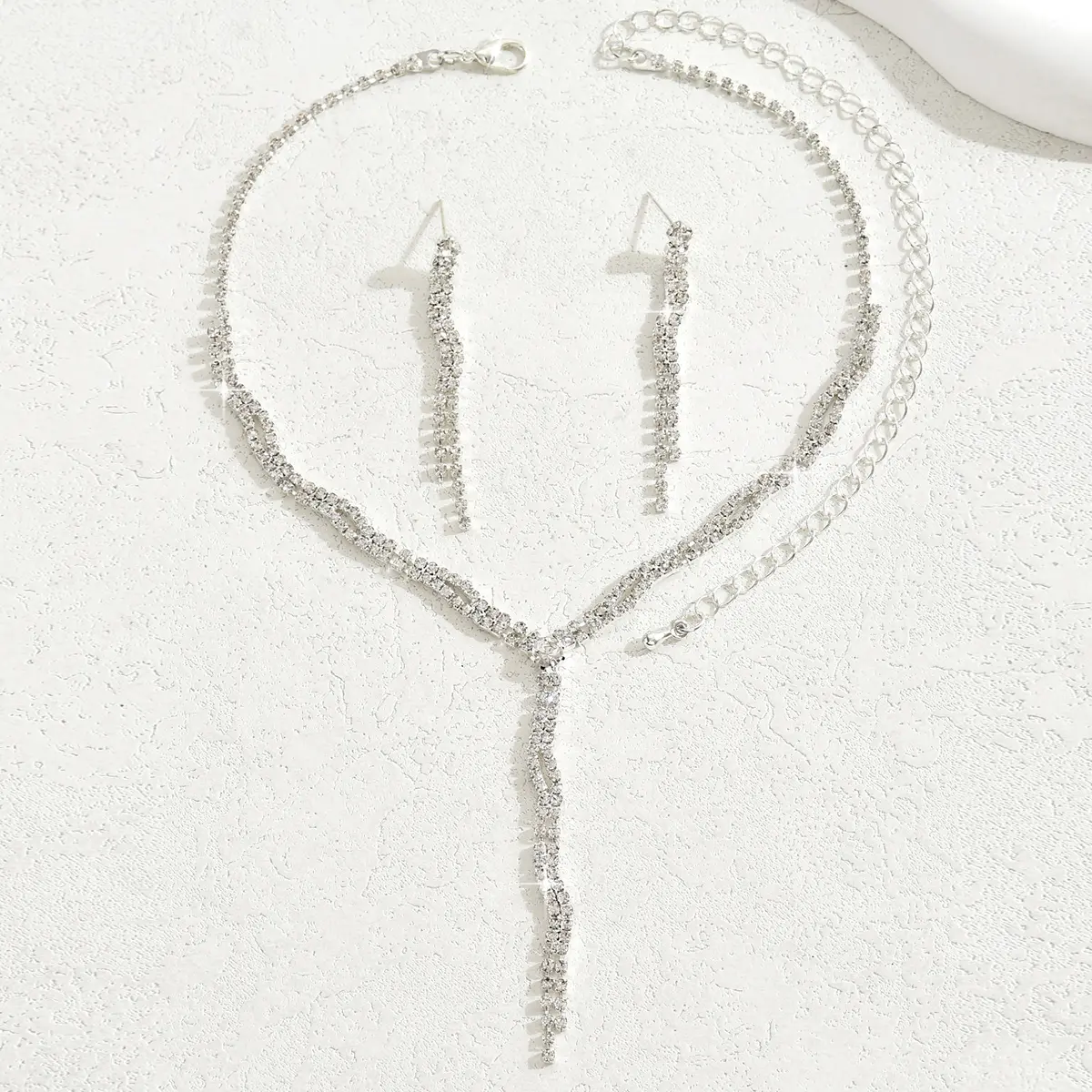 3PC Women's Fashion Copper Inlaid Claw Chain Series Long Tassel Necklace Earrings Jewelry Set Wedding Banquet Party Festival Gif