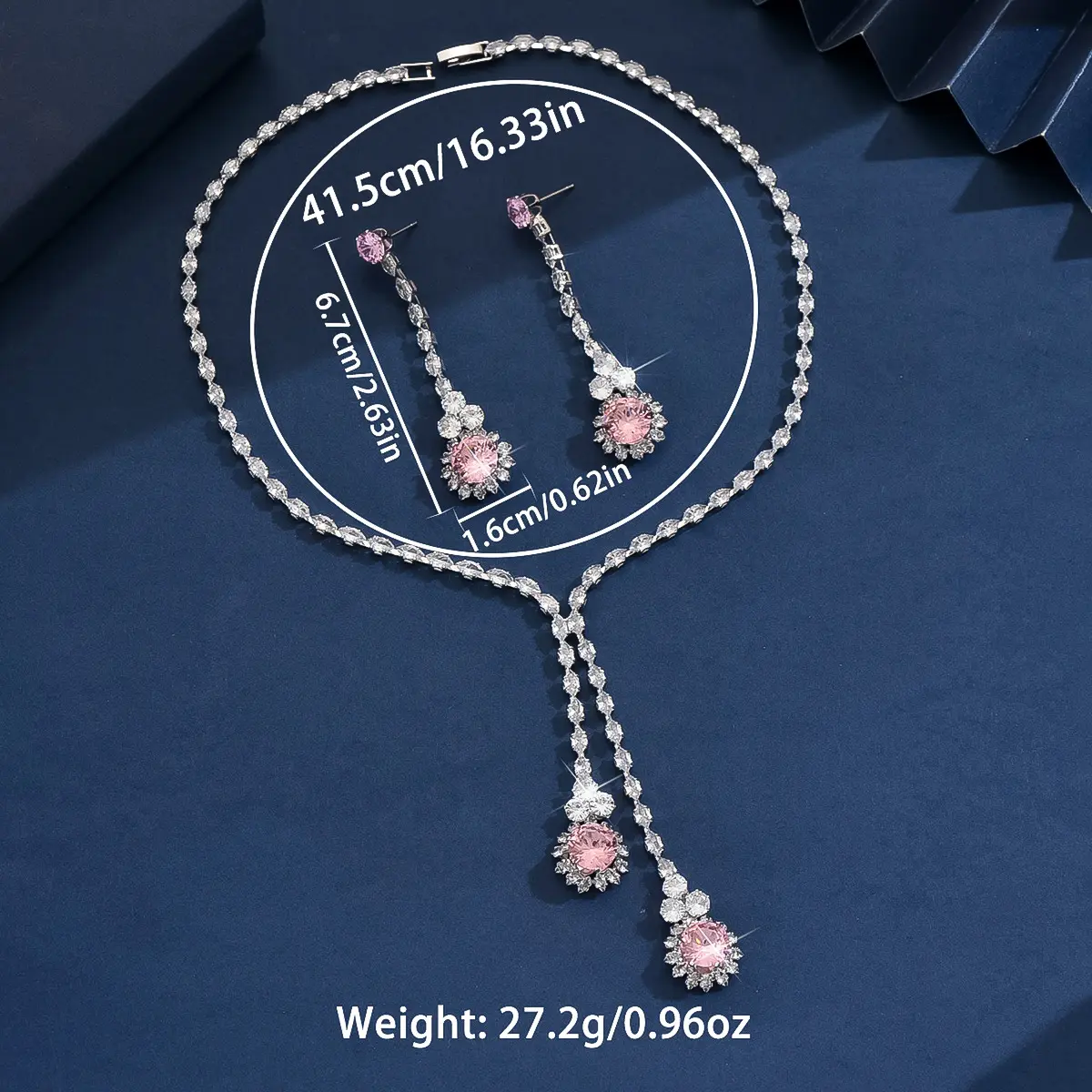 3PC Women's Fashion Zircon Series Pink Flower Necklace Earrings Jewelry Set Suitable for Wedding, Party, Festival Gifts-8582