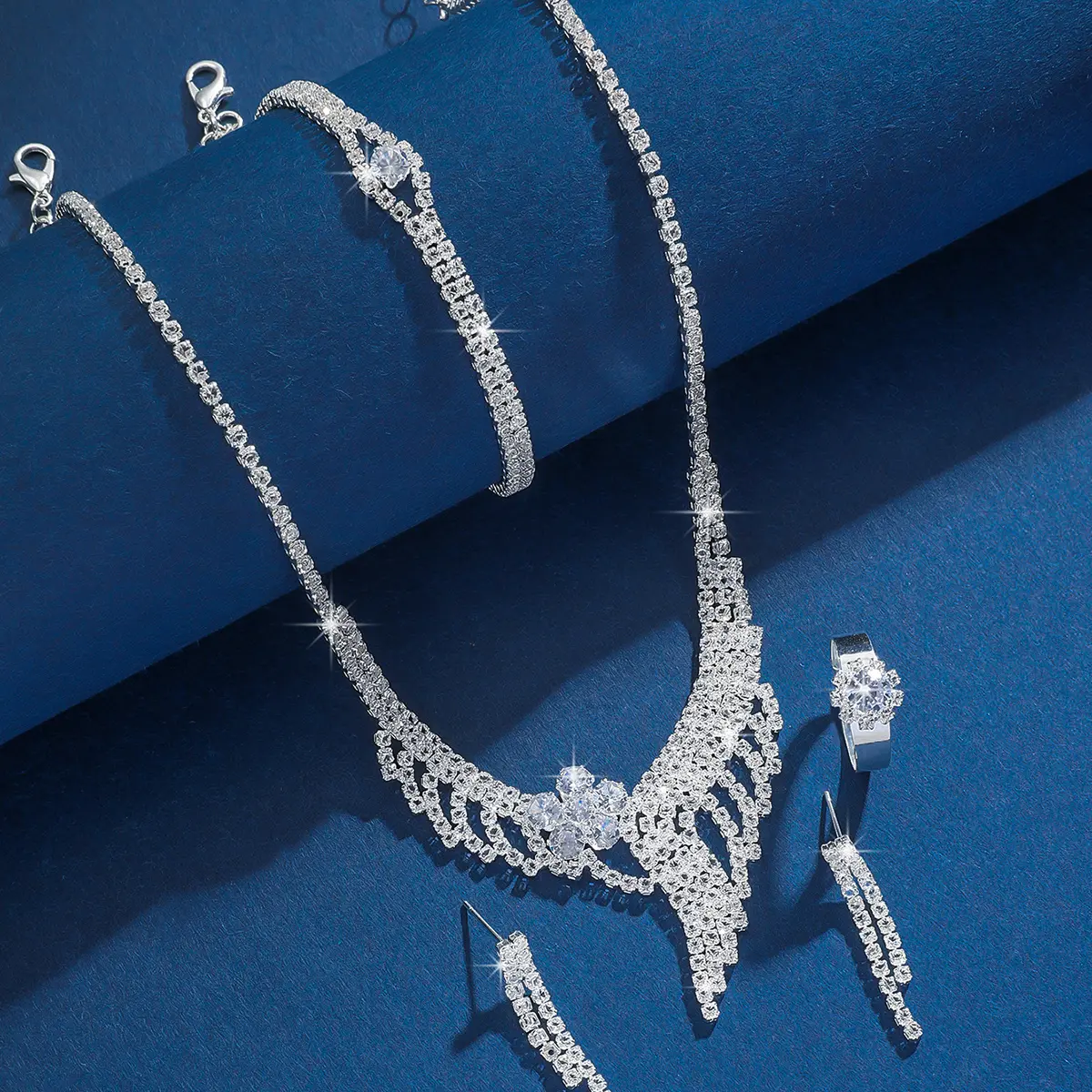 5PC Women's Fashion Tassel Flower Necklace Earrings Bracelet Ring Jewelry Set Suitable for Wedding, Party, Festival Gifts-8392
