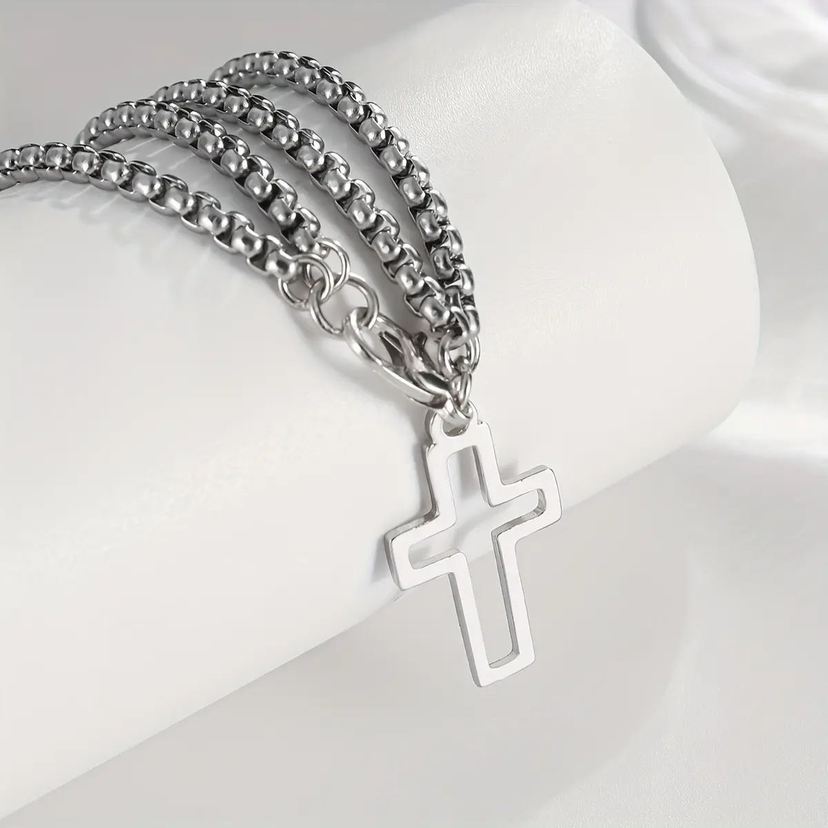 Men's Fashion Double Chain Cross Hollow Bracelet Lobster Claw Buckle Stainless Steel Bracelet Hip Hop Punk Party Jewelry