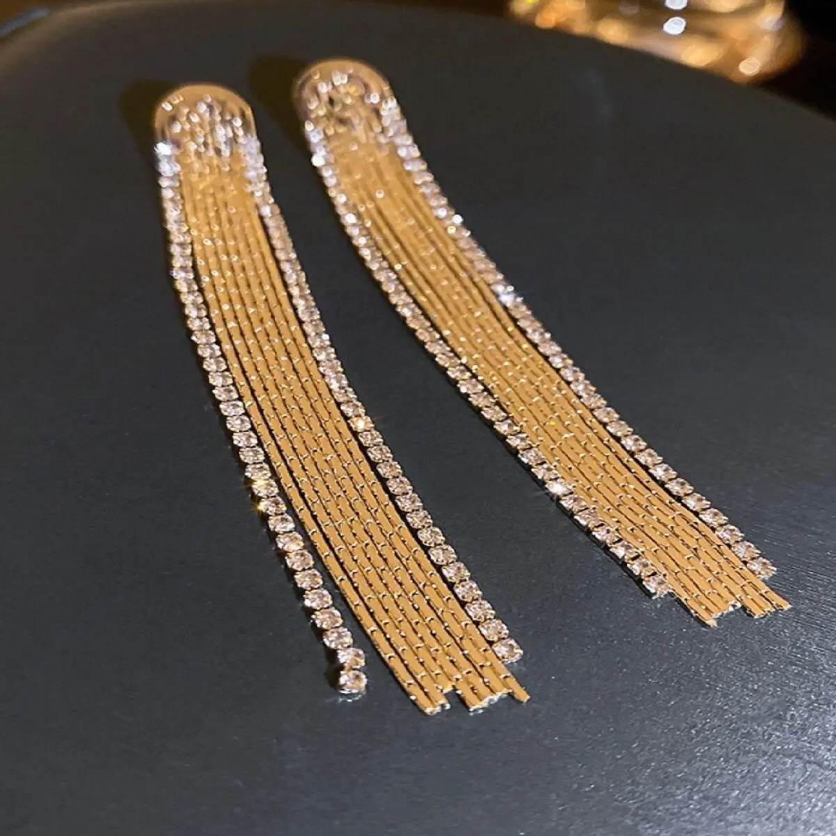 2PCS Fashion High end Copper Inlaid Zircon Long tassel Earrings for Women's Banquet and Party Dressing Accessories -5932