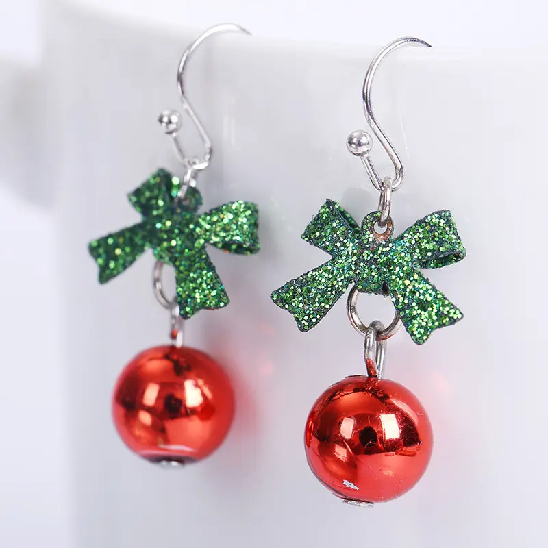 2PC Christmas Cartoon Creative Christmas Tree Santa Snow Bell Earrings Anti Allergy Earrings Party Holiday Gifts