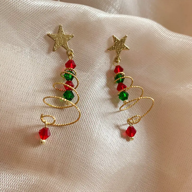 2PC Christmas Cartoon Creative Christmas Tree Santa Snow Bell Earrings Anti Allergy Earrings Party Holiday Gifts