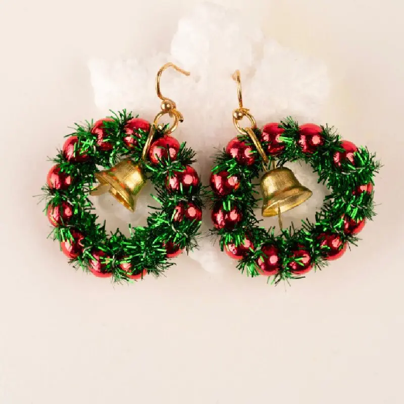 2PC Christmas Cartoon Creative Christmas Tree Santa Snow Bell Earrings Anti Allergy Earrings Party Holiday Gifts