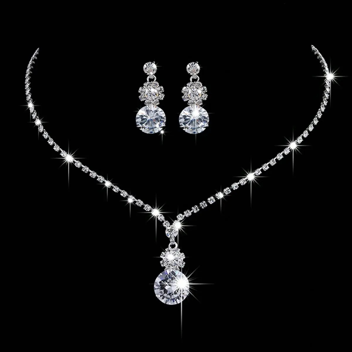 3PC Women's Fashion Geometric Round Necklace Earrings Jewelry Set Suitable for Wedding, Party, Festival Gifts-4251