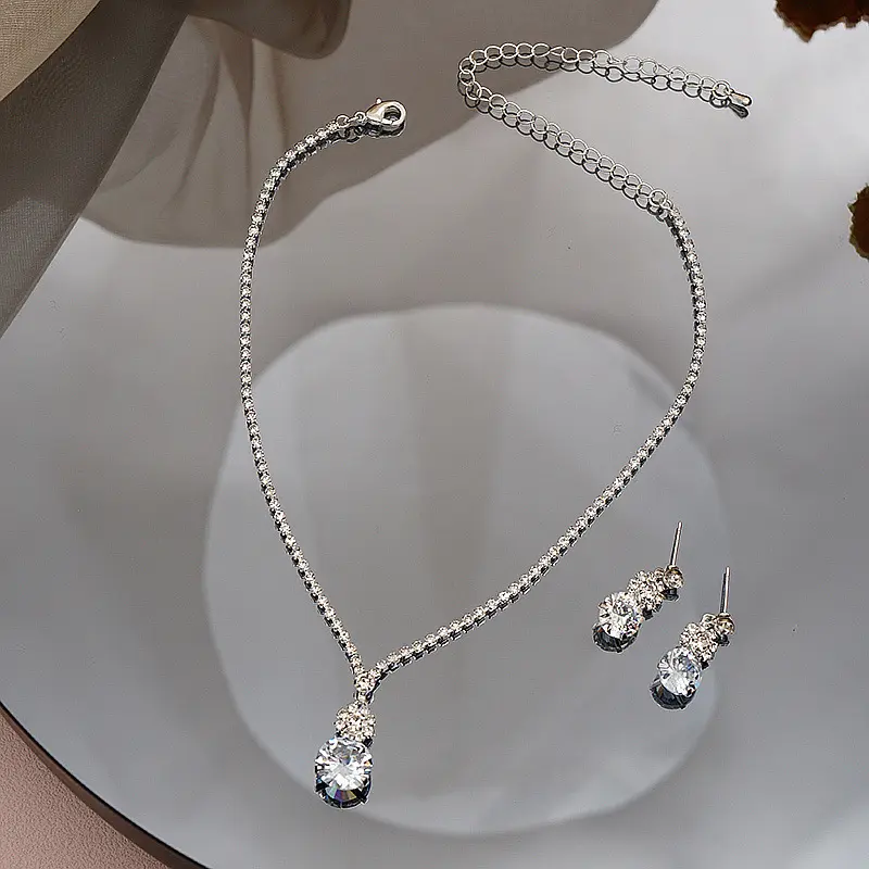3PC Women's Fashion Geometric Round Necklace Earrings Jewelry Set Suitable for Wedding, Party, Festival Gifts-4251