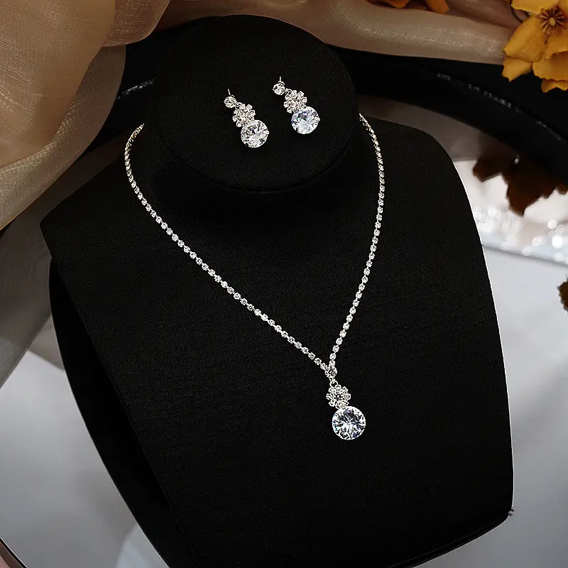 3PC Women's Fashion Geometric Round Necklace Earrings Jewelry Set Suitable for Wedding, Party, Festival Gifts-4251
