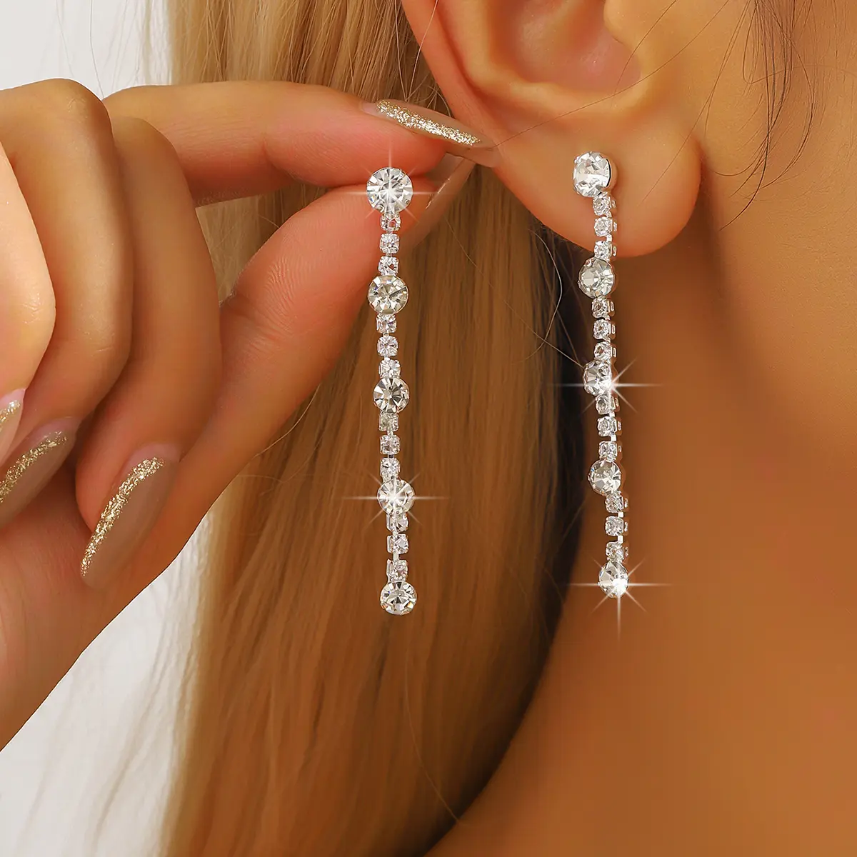 2PC women's fashionable copper zircon niche design high-end tassel earrings jewelry suitable for dates, parties, festivals, gift