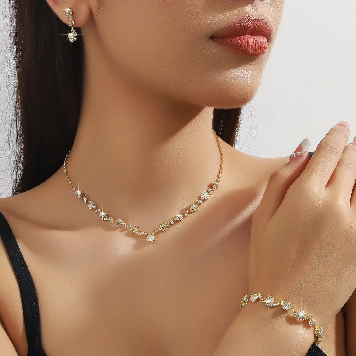 4PC Women's Fashion Geometric Necklace Earrings Bracelet Jewelry Set Suitable for Wedding, Party, Festival Gifts-8070
