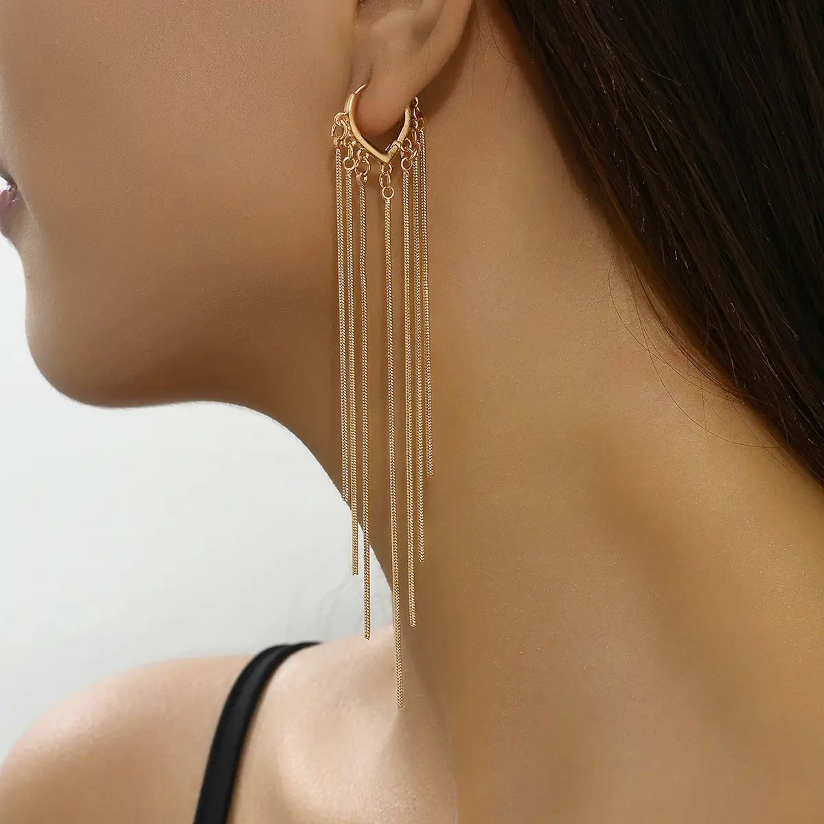 2PC Fashion Copper Alloy Long Flow Su Heart shaped Earrings Jewelry Suitable for Women's Daily Wear and Travel Accessories-6604
