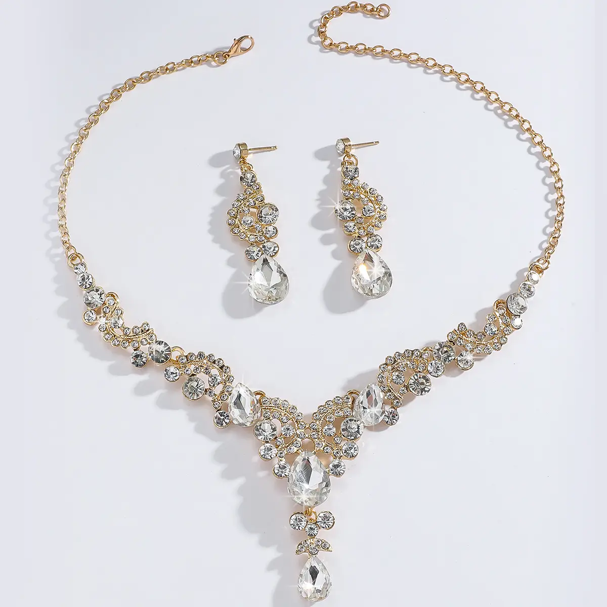3PC Women's Fashion Geometric Water Drop Necklace Earrings Jewelry Set Suitable for Wedding, Party, Festival Gifts-8023