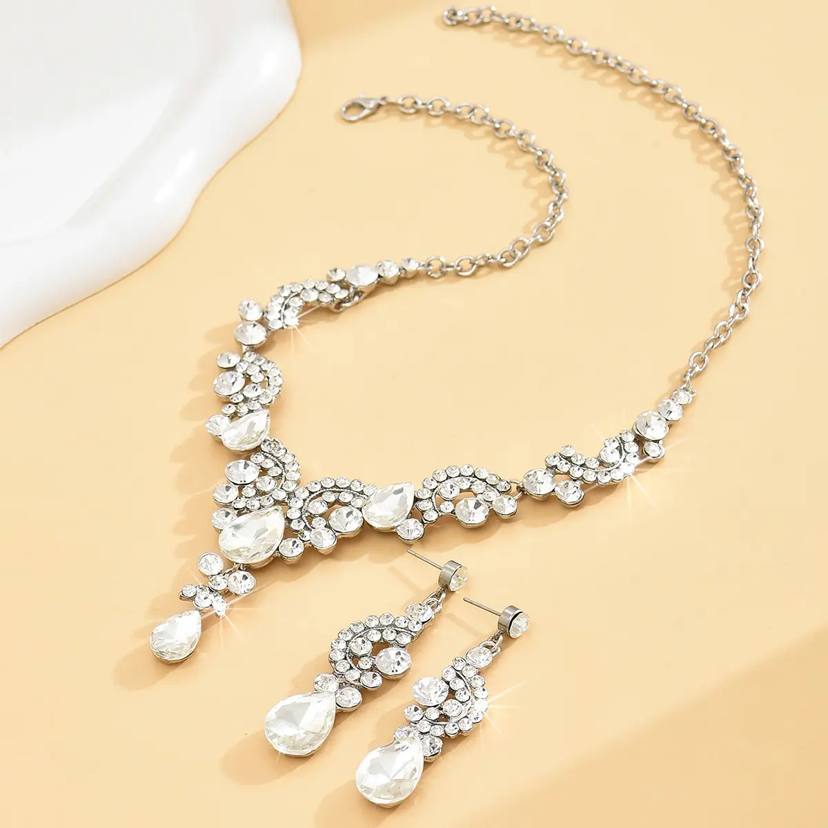 3PC Women's Fashion Geometric Water Drop Necklace Earrings Jewelry Set Suitable for Wedding, Party, Festival Gifts-8023