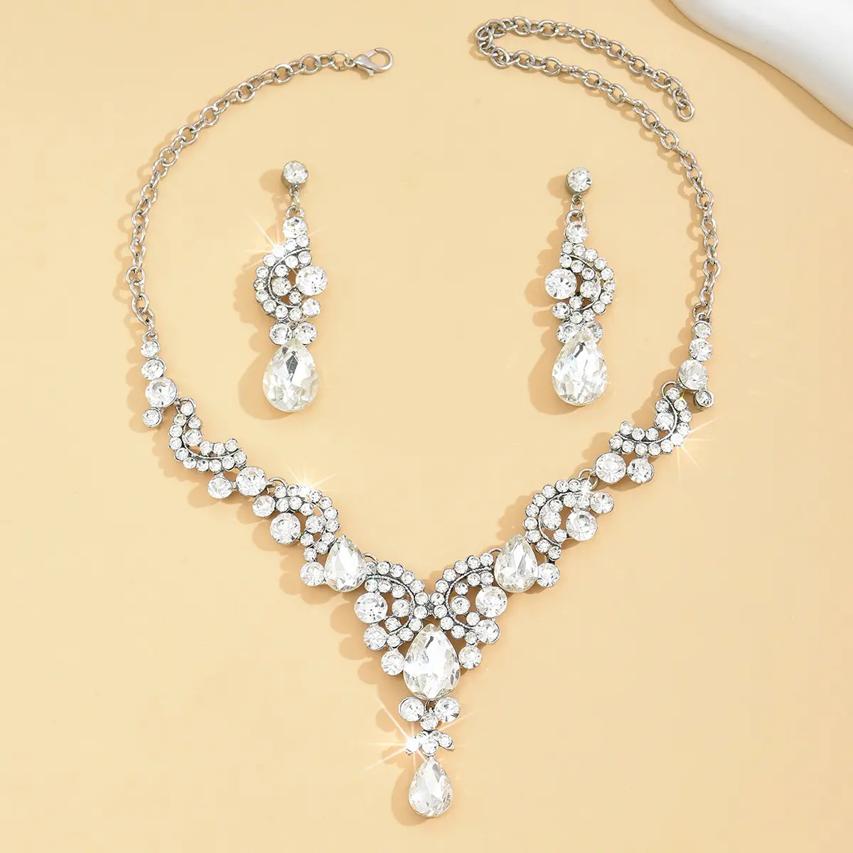 3PC Women's Fashion Geometric Water Drop Necklace Earrings Jewelry Set Suitable for Wedding, Party, Festival Gifts-8023