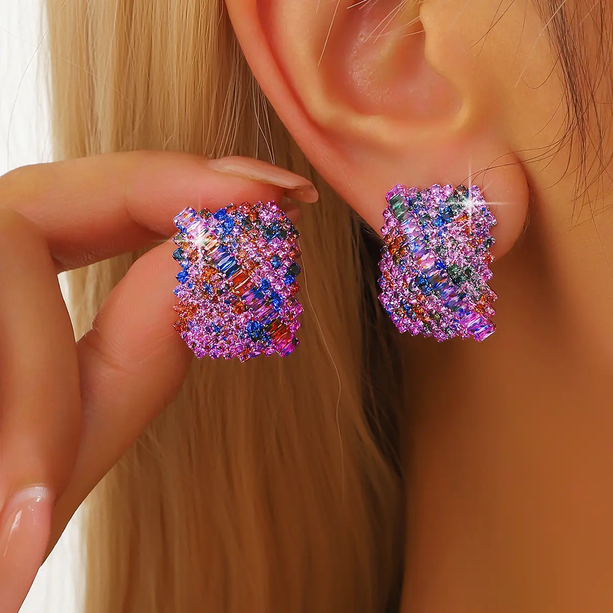 2PC Women's Fashion Geometric Square Design with Simple Earrings and Jewelry Accessories, Suitable for Date and Festival Gift-12