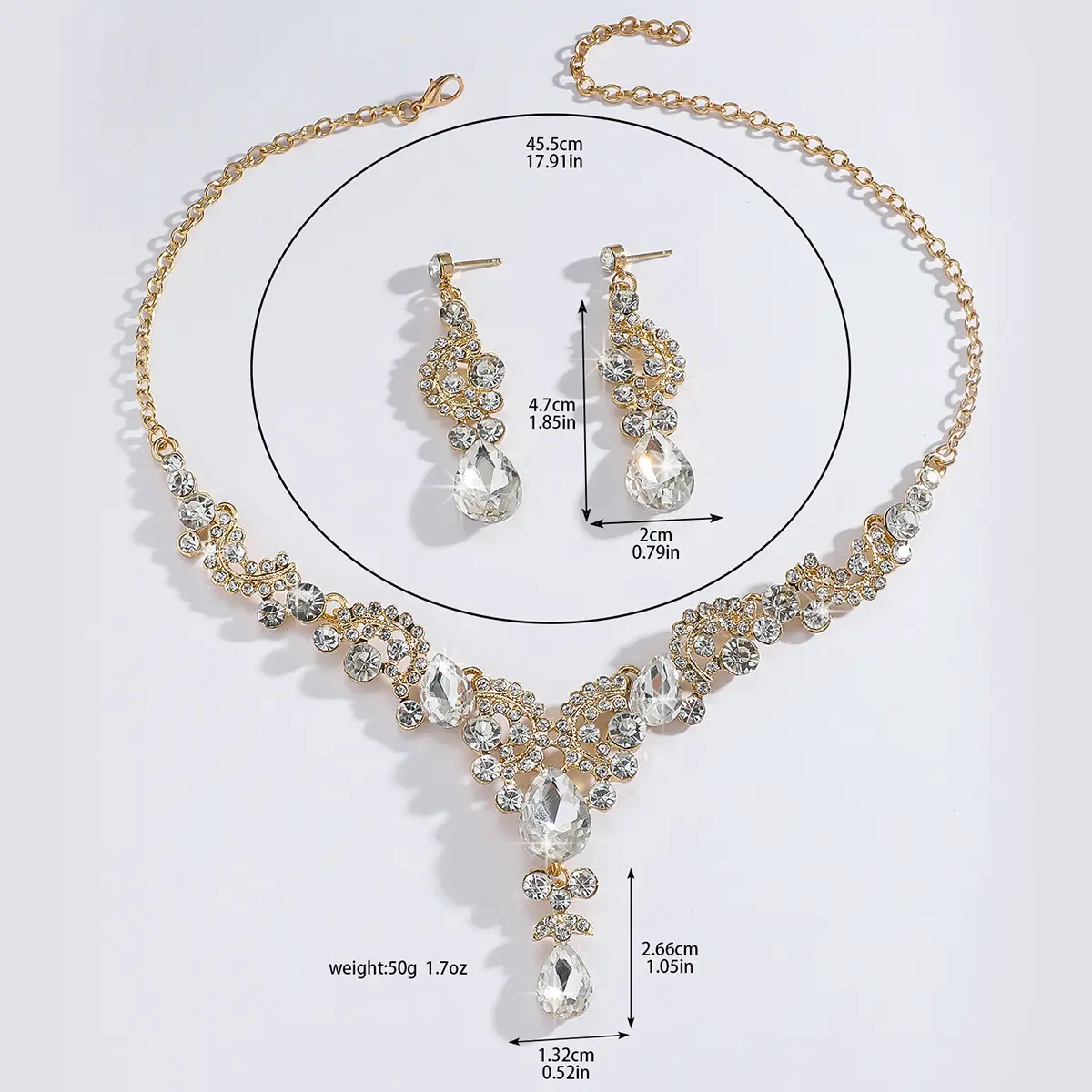 3PC Women's Fashion Geometric Water Drop Necklace Earrings Jewelry Set Suitable for Wedding, Party, Festival Gifts-8023