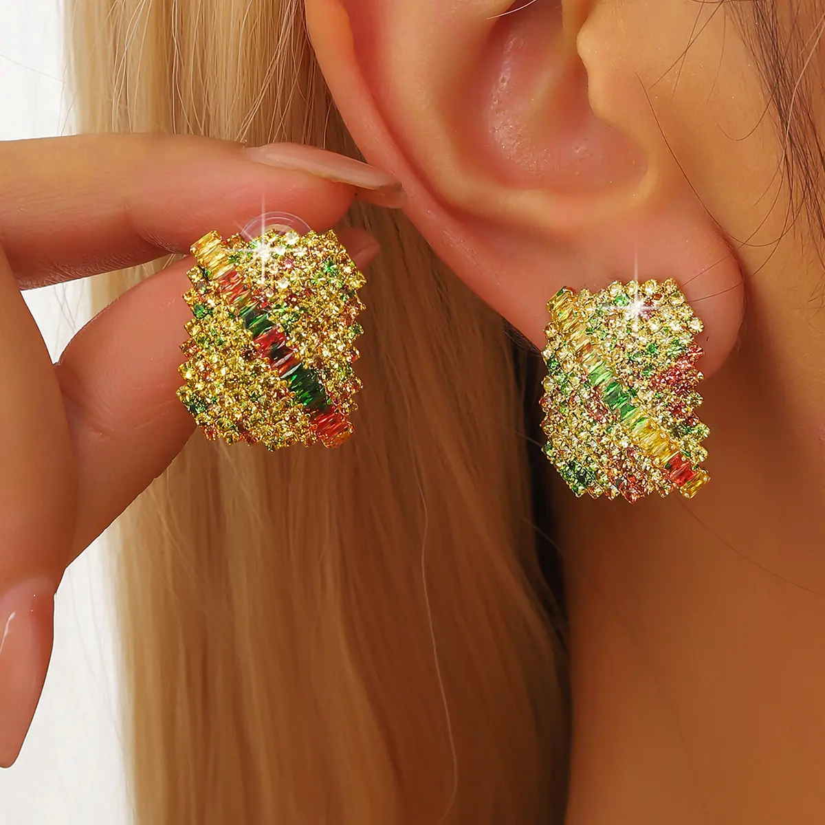 2PC Women's Fashion Geometric Square Design with Simple Earrings and Jewelry Accessories, Suitable for Date and Festival Gift-12