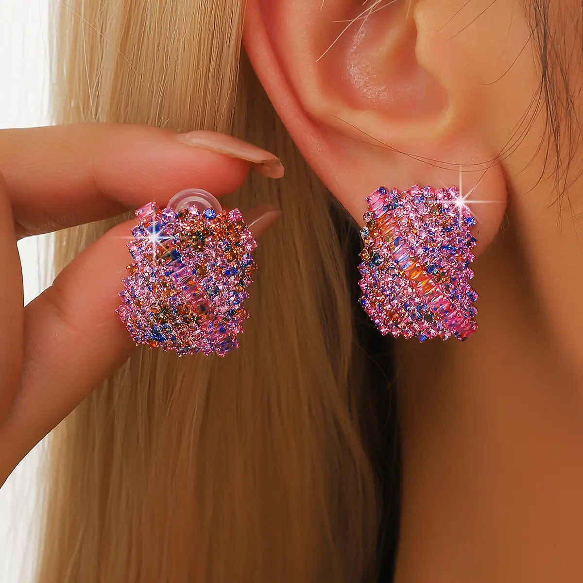 2PC Women's Fashion Geometric Square Design with Simple Earrings and Jewelry Accessories, Suitable for Date and Festival Gift-12