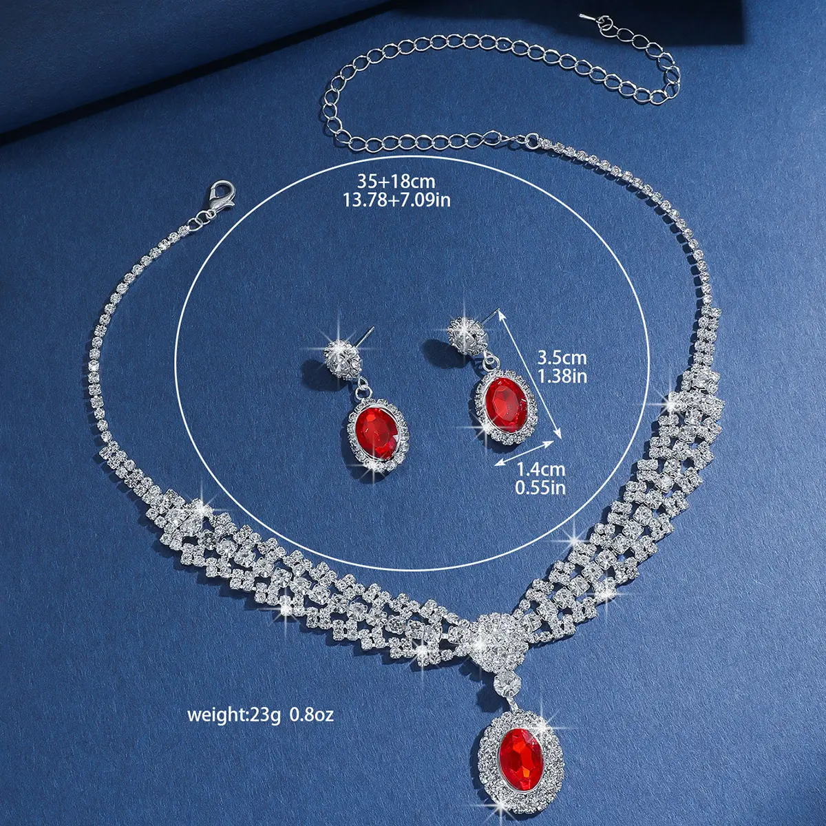 3PC Women's Fashion Water Diamond Geometric Round Necklace Earrings Jewelry Set Wedding Banquet Party Holiday Gift