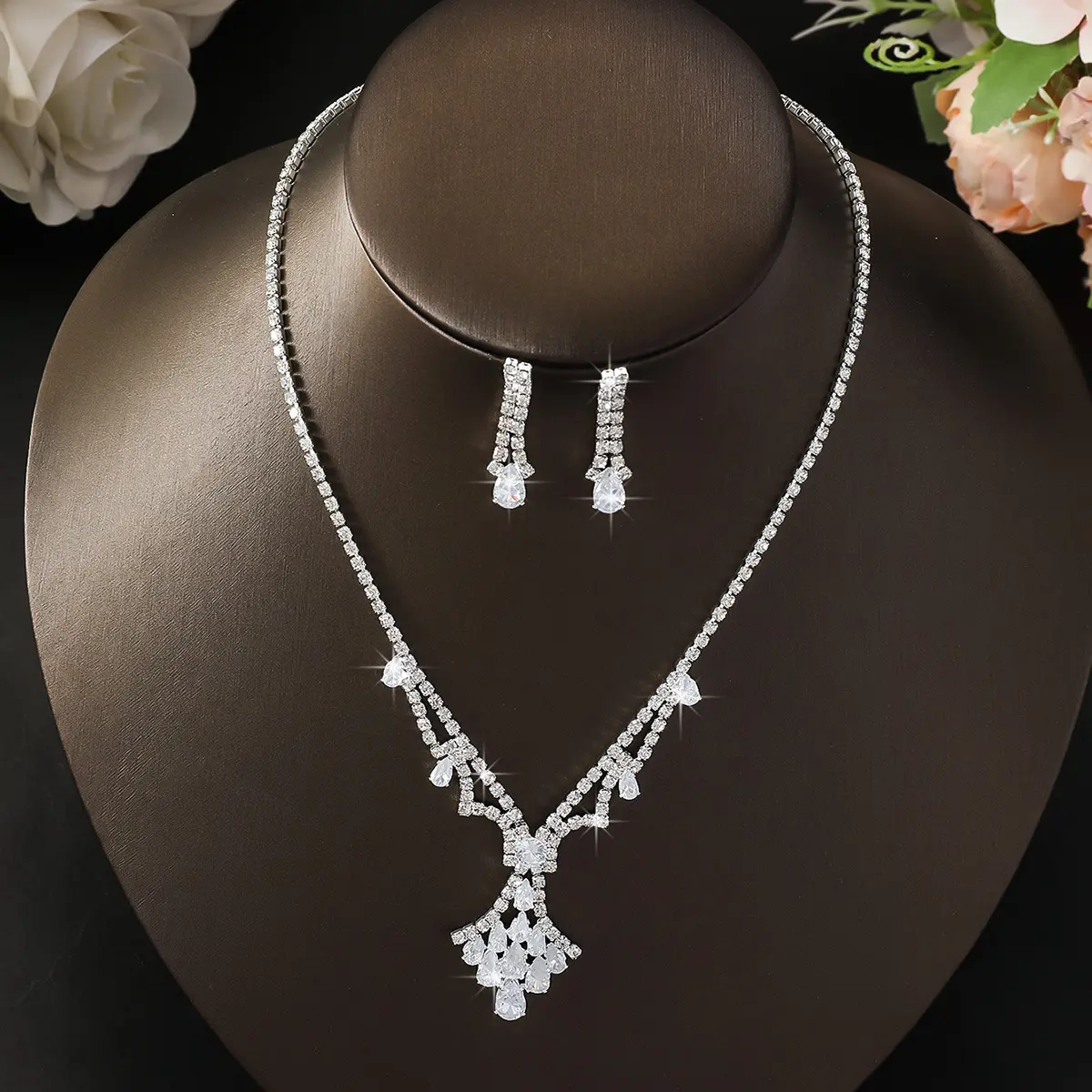 3PC Women's Fashion Design Water Drop Necklace Earrings Jewelry Set Wedding Party Festival Gift